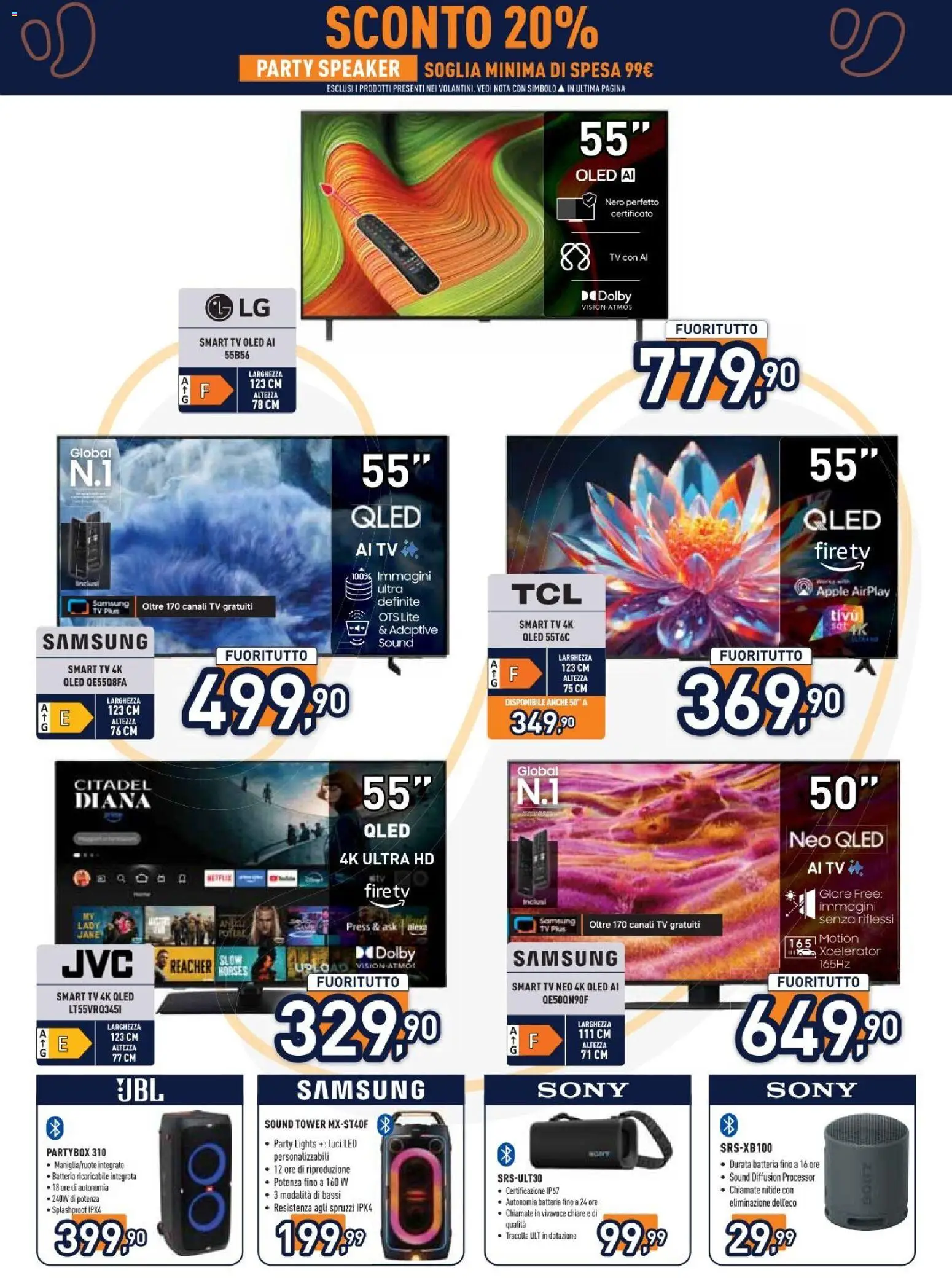 Volantino Unieuro del 10/08/2026 | Pagina: 4 | Prodotti: smart TV, TV, Speaker, Batteria