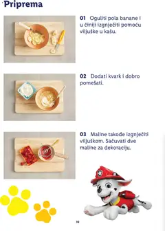Oguliti pola banane i u činiji izgnječiti pomoću viljuške u kašu., Pee half a banana and mash it in a bowl with a fork into a puree. - pregled Lidl kataloga - važi od 24.07.2026 | Strana: 10 | Proizvode: Banana, Banane
