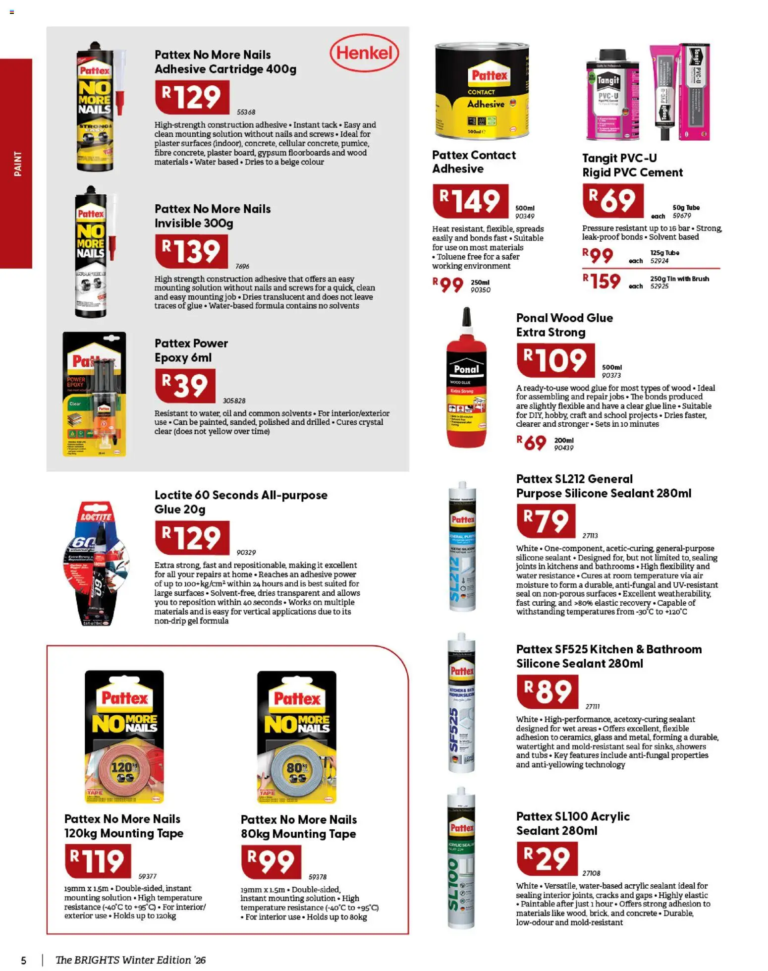 New Brights Hardware catalogue – valid from 01/07/2026 | Page: 6 | Products: Paint, Adhesive, Water, Tape