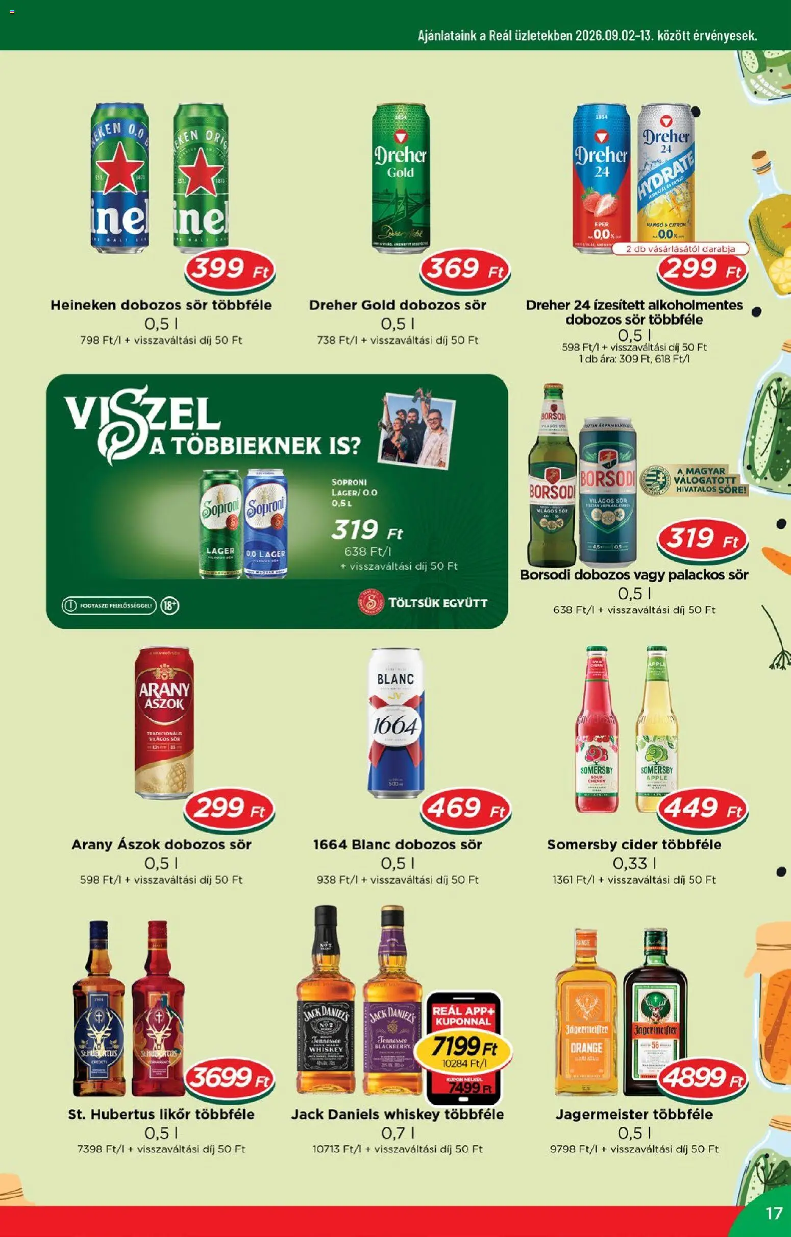 Reál akciós ujság - amely érvényes a következő dátumtól: 2026.09.02. | Oldal: 17 | Termékek: Jack Daniel’s, Világos sör, Sör, Citrom