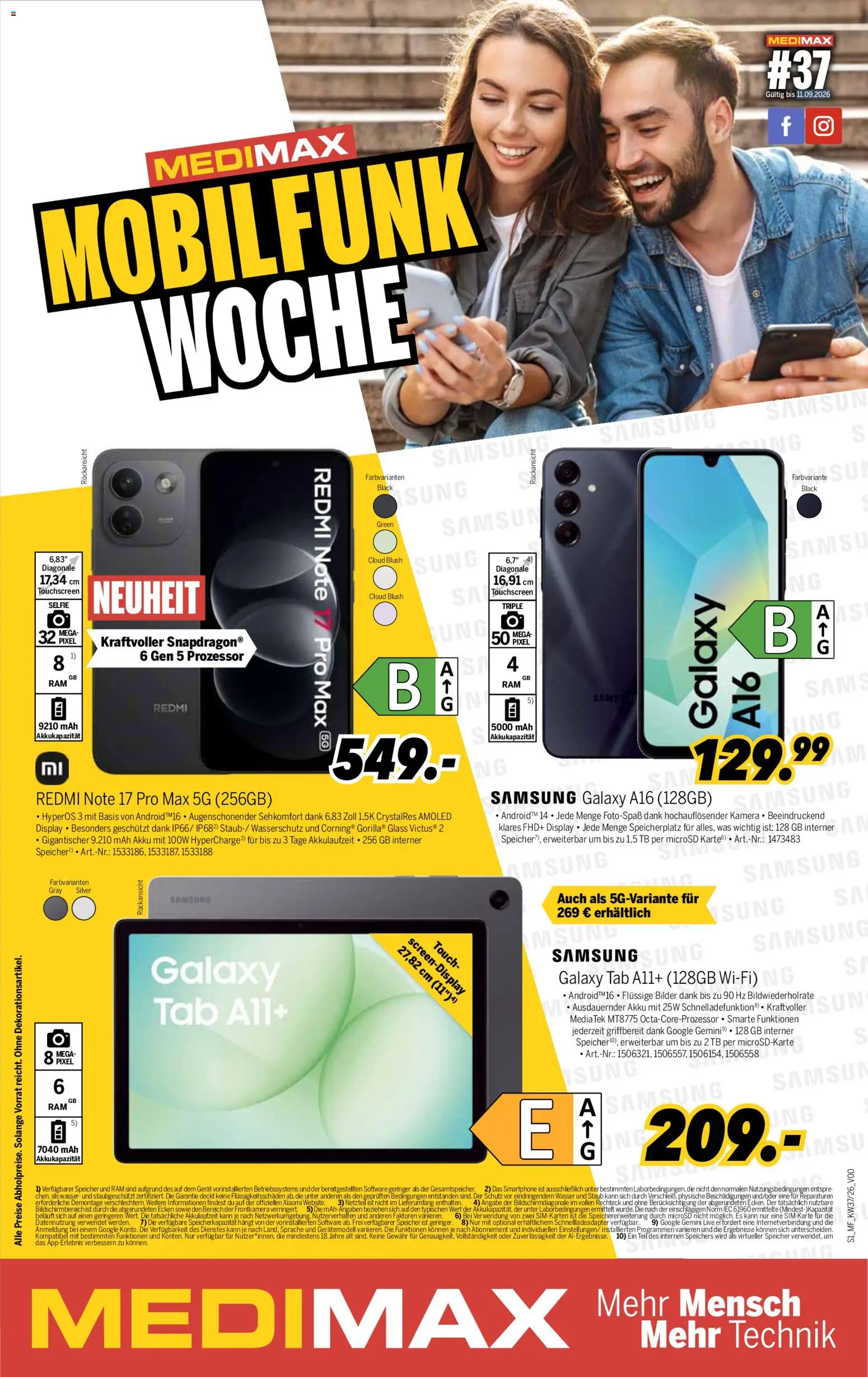 Medimax Mobilfunk Woche – gültig ab 05.09.2026 | Seite: 1 | Produkte: Samsung, Wasser, Blush, Smartphone