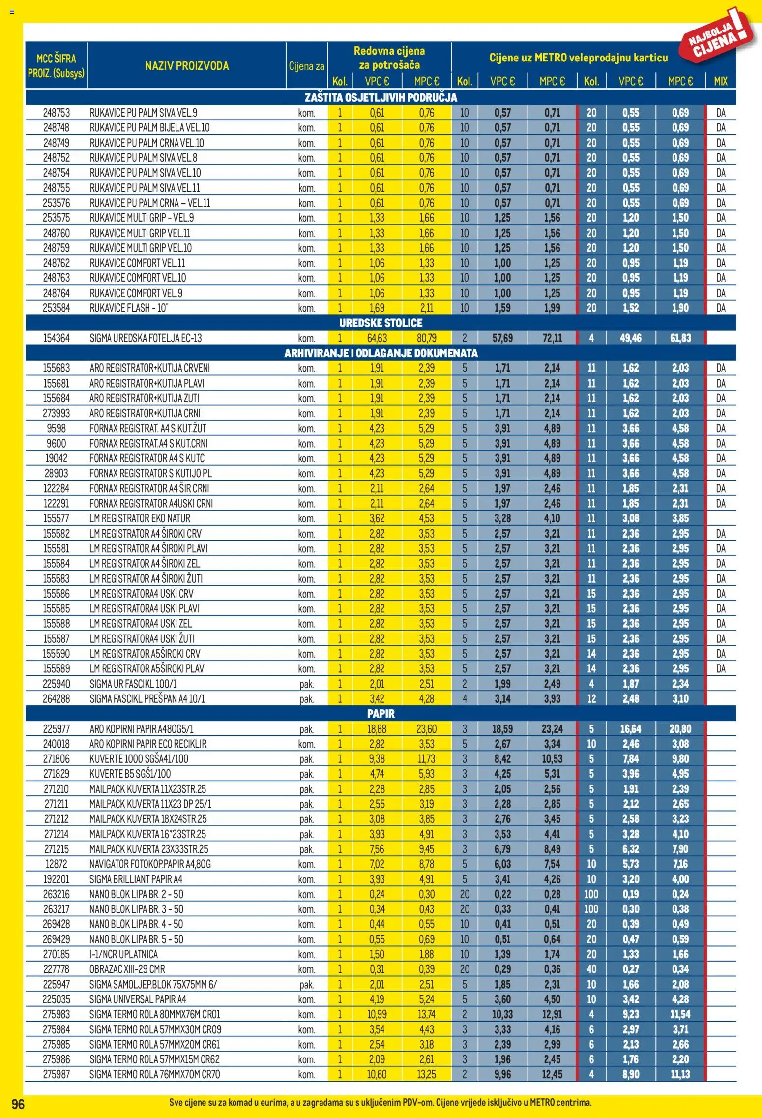 Metro katalog | vrijedi od 02.11.2026 | Stranica: 96 | Proizvodi: Papir a4, Registrator, Kuverte, Sir