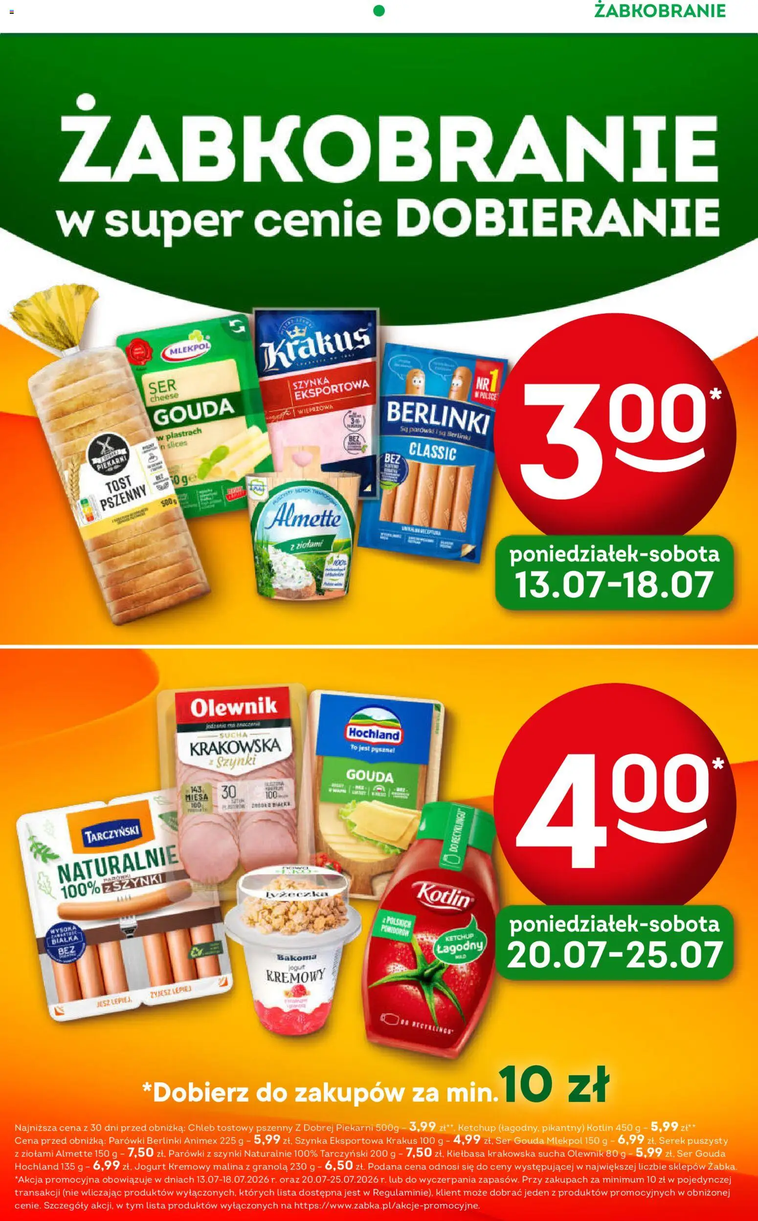 Żabka gazetka - Codzienne produkty od 15.07.2026 | Strona: 2 | Produkty: Kiełbasa, Parówki berlinki, Kiełbasa krakowska, Chleb