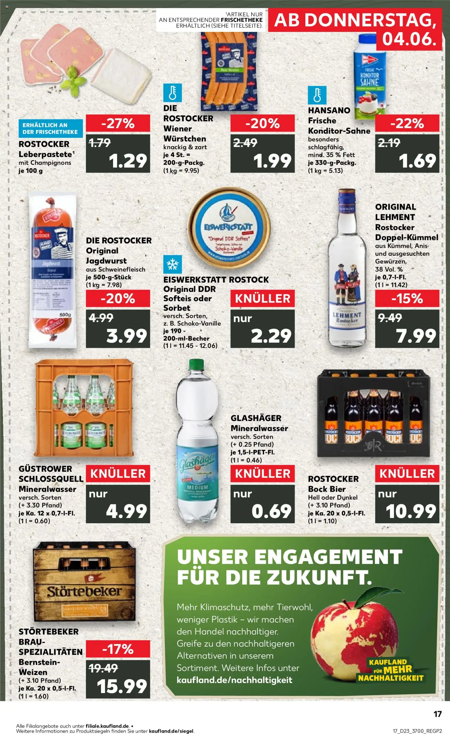 Kaufland Prospekt Rostock – gültig ab 04.06.2026 | Seite: 17 | Produkte: Bier, Champignons, Schweinefleisch, Sahne