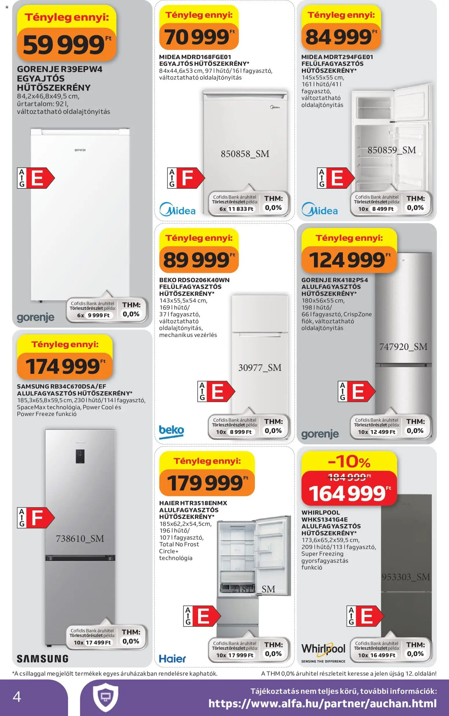 Auchan akciós ujság - amely érvényes a következő dátumtól: 04.06.2026 | Oldal: 4 | Termékek: Hűtőszekrény, Samsung
