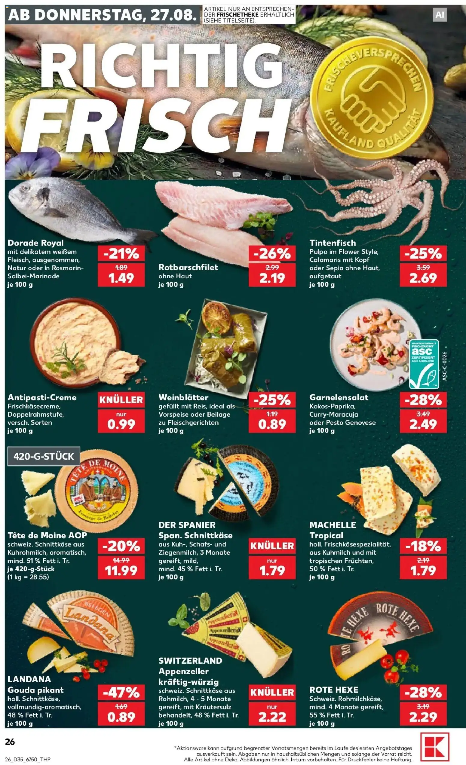 Prospekt Kaufland ab 24.08.2026 » Angebote Online zum Blättern | Seite: 37 | Produkte: Dorade, Gouda, Tintenfisch