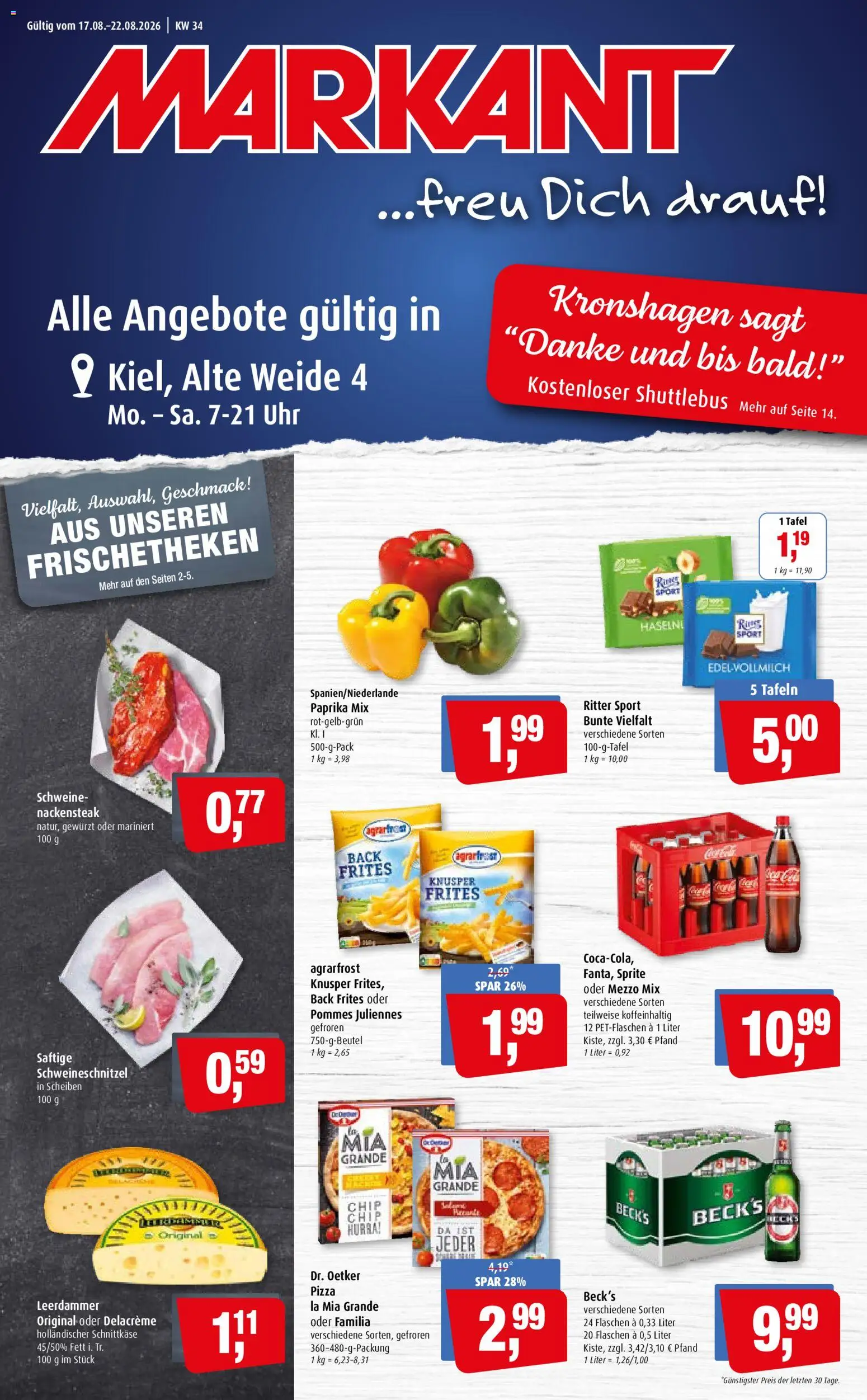 Markant Prospekt – gültig ab 17.08.2026 | Seite: 1 | Produkte: Mezzo mix, Ritter sport, Pommes, Paprika