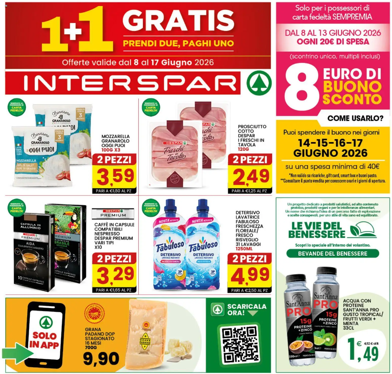 Volantino Interspar del 08.06.2026 | Pagina: 1 | Prodotti: Acqua, Lavatrice, Caffe in capsule, Alluminio