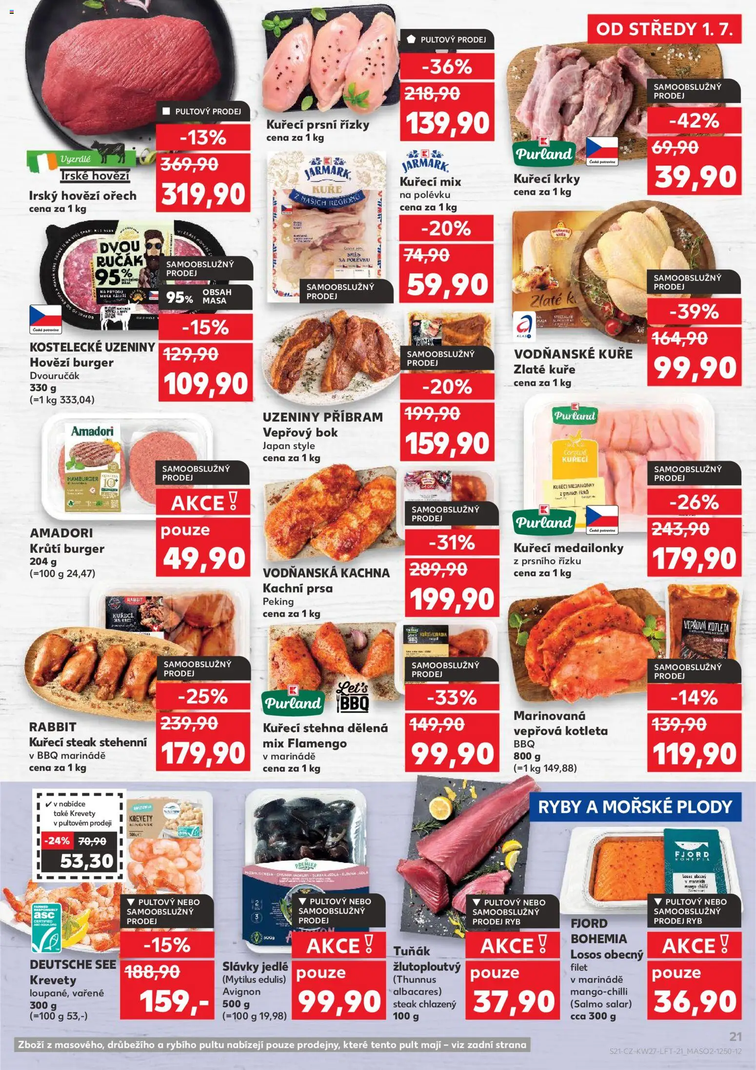 Kaufland leták - Praha 4 od 01.07.2026 | Strana: 21 | Produkty: Irské hovězí, Losos, Kachní prsa, Krevety