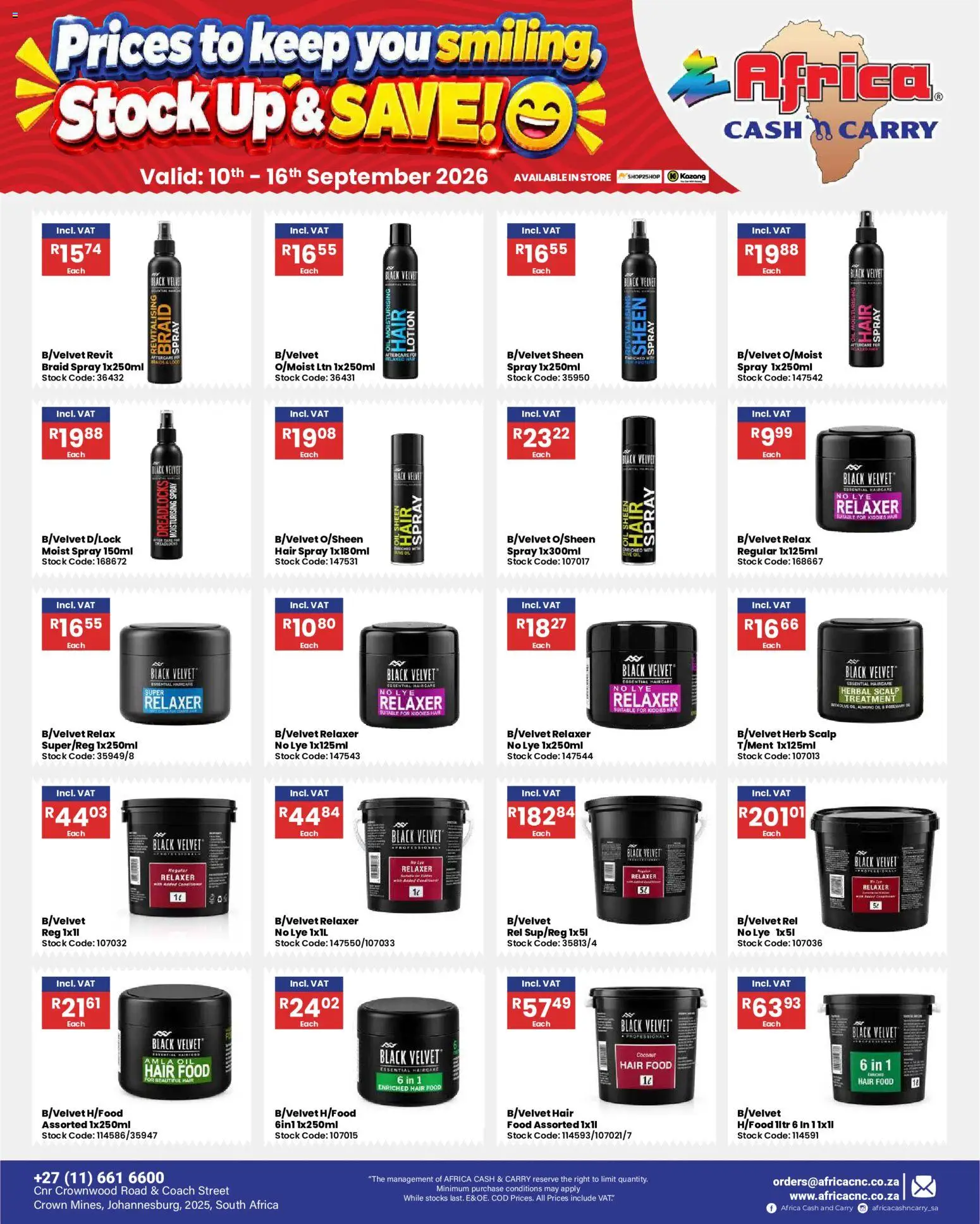 New Africa Cash & Carry catalogue – valid from 10/09/2026 | Page: 80 | Products: Ham, Hair spray, Stock, Relaxer