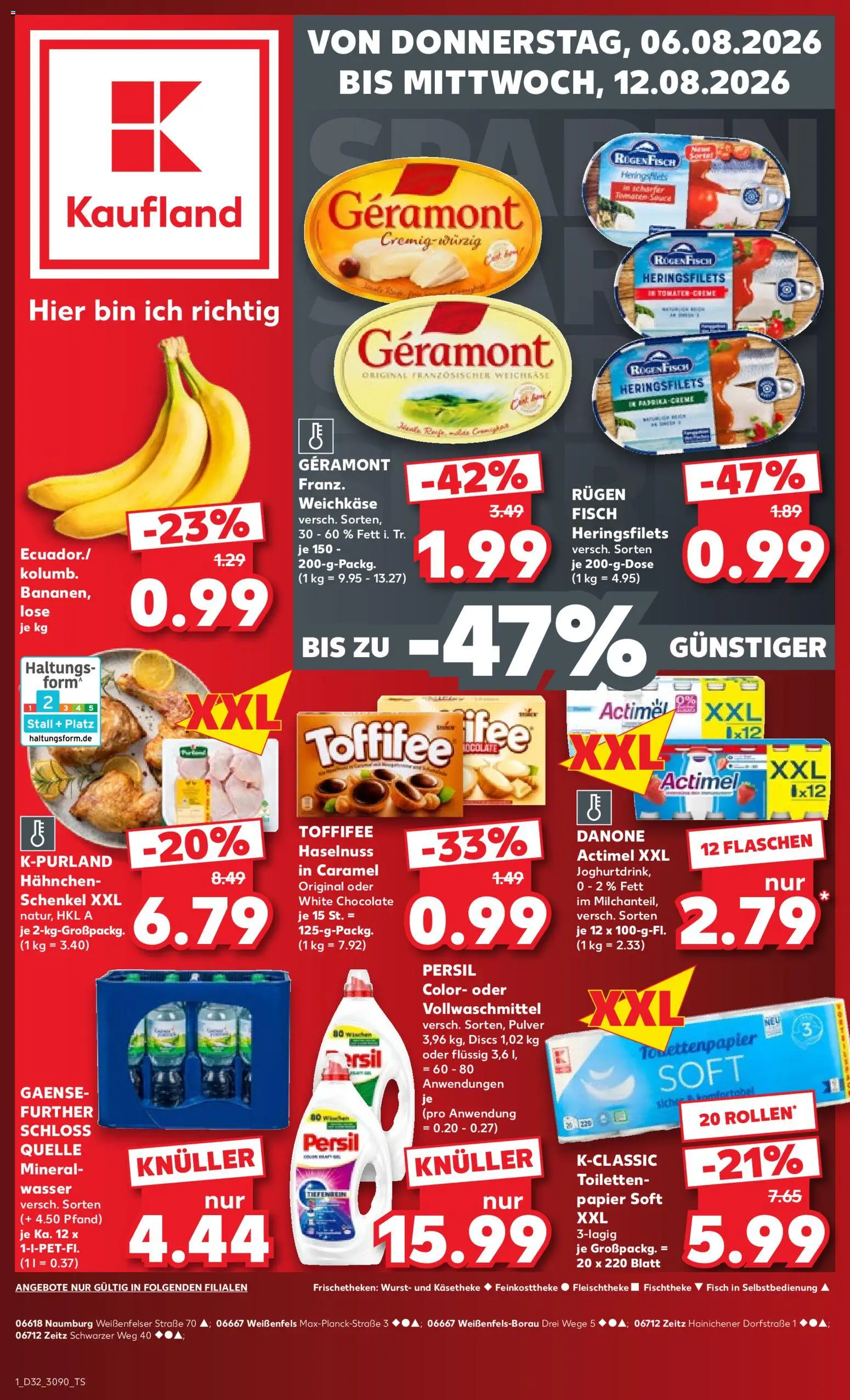Kaufland Prospekt Zeitz – gültig ab 06.08.2026 | Seite: 1 | Produkte: Geramont, Hahnchen, Fisch, Wasser