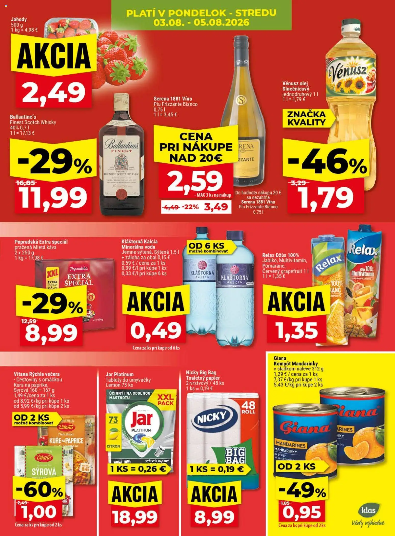 Nové Klas akcie – leták je platný od 03.08.2026 | Strana: 5 | Produkty: Káva, Jahody, Whisky, Mletá káva