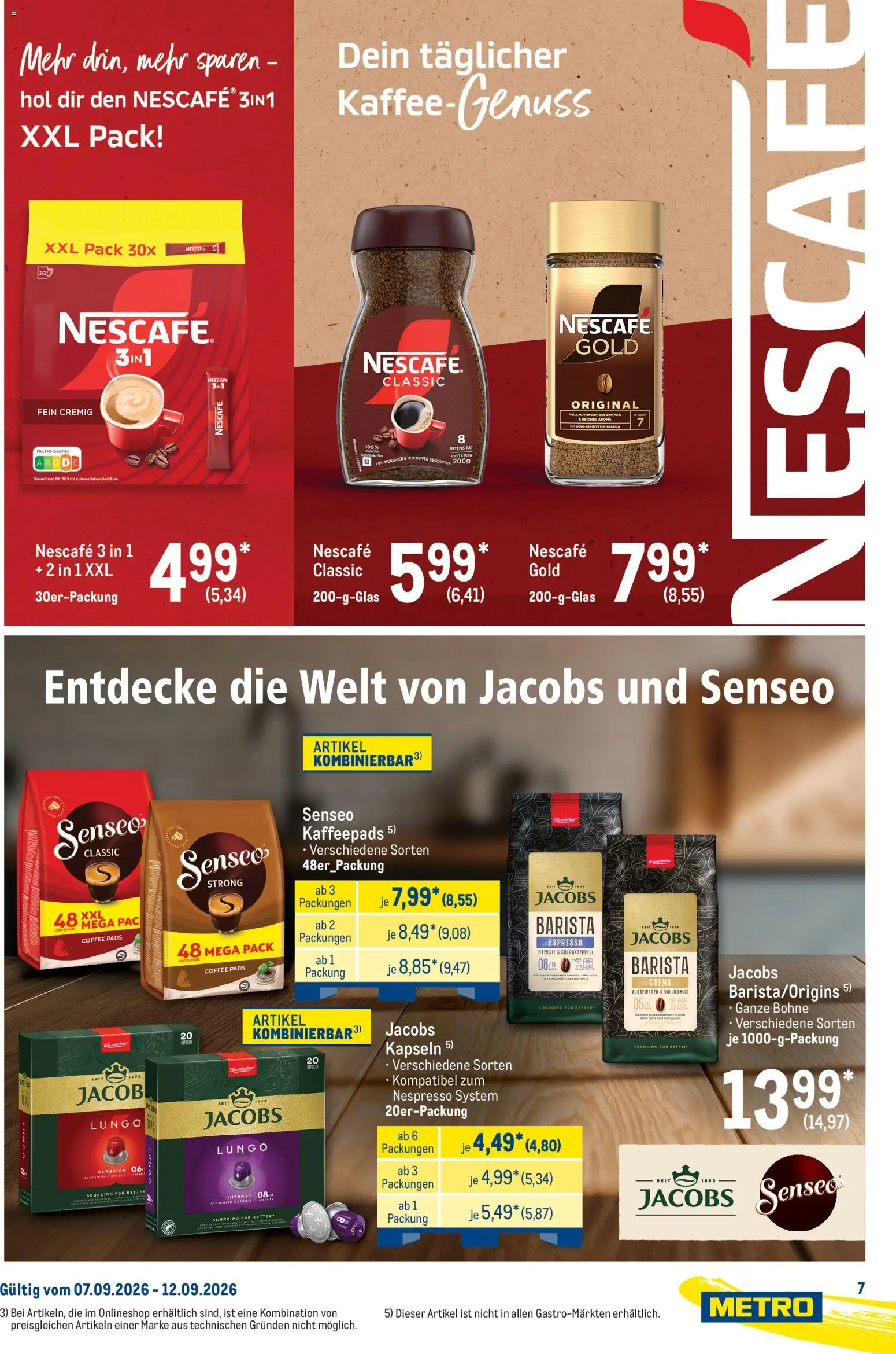 Metro Starke Marken – gültig ab 07.09.2026 | Seite: 7 | Produkte: Senseo, Kaffeepads, Nescafe classic, Senseo kaffeepads