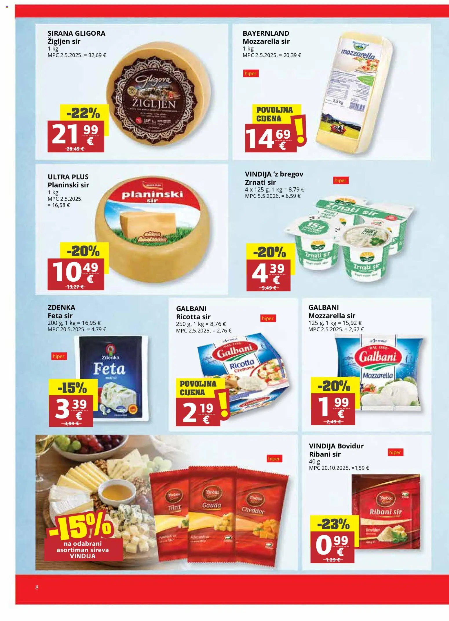 Ribola katalog | vrijedi od 10.06.2026 | Stranica: 8 | Proizvodi: Vindija, Feta, Gauda, Sir