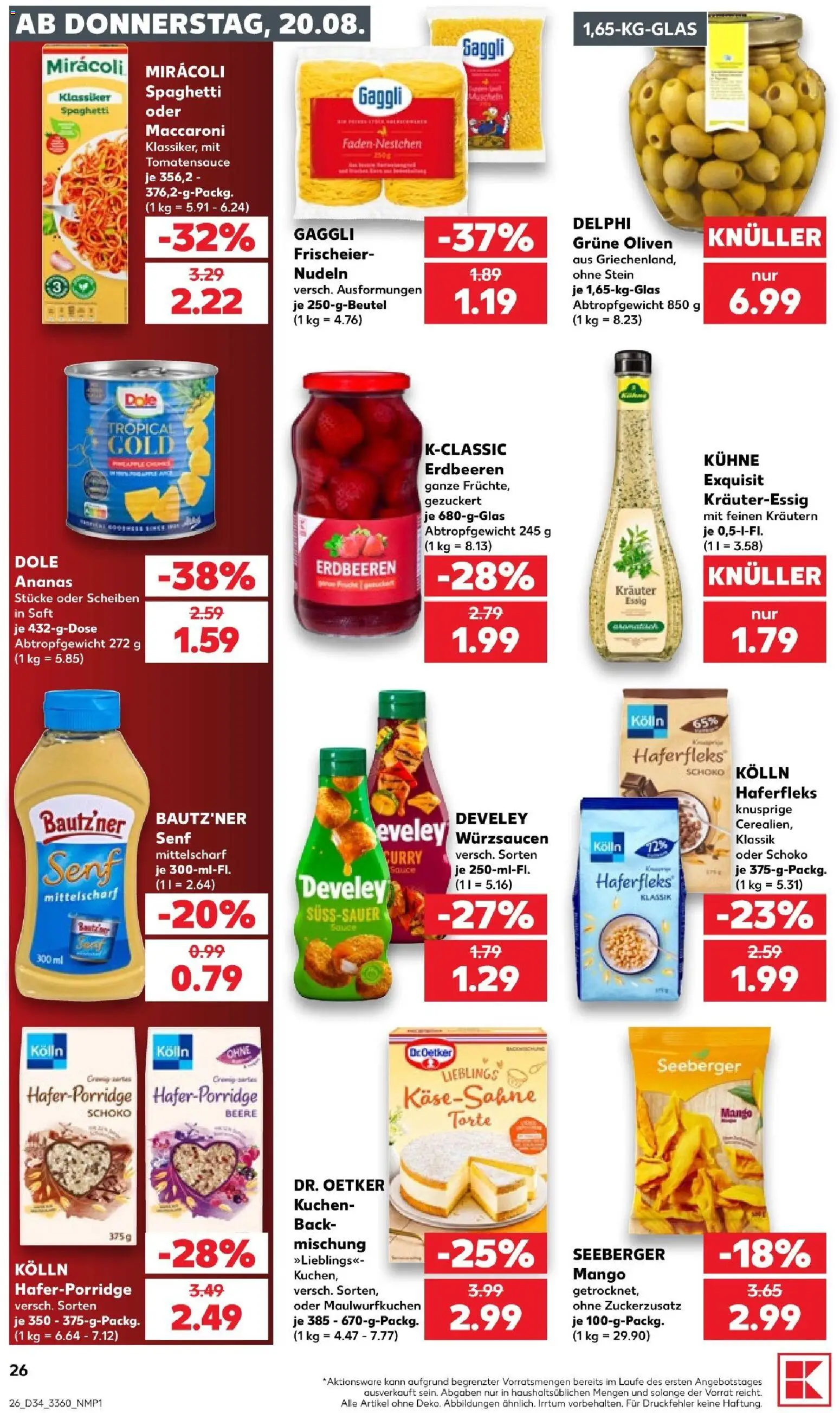Kaufland Prospekt Jena – gültig ab 20.08.2026 | Seite: 28 | Produkte: Essig, Ananas, Saft, Erdbeeren