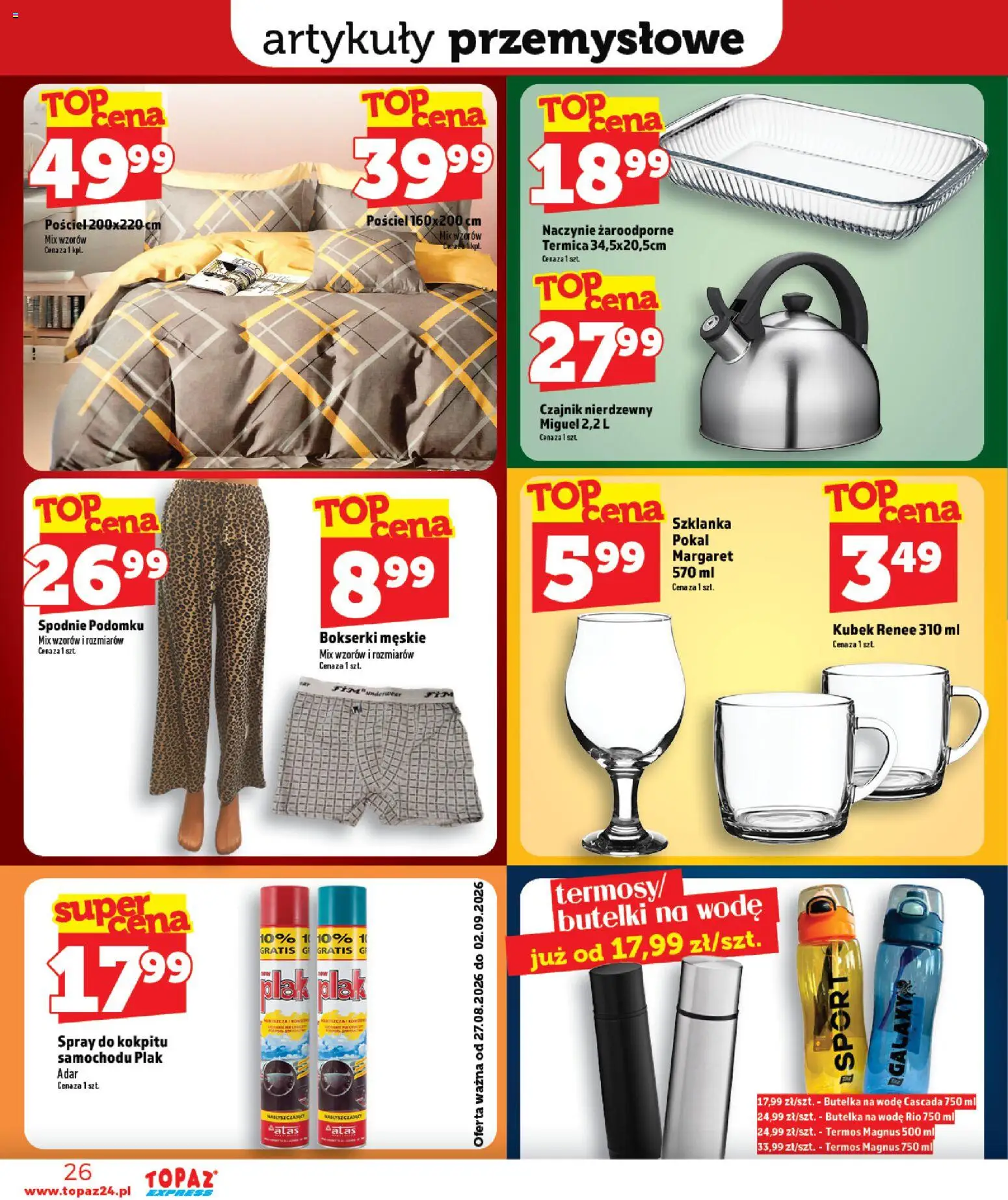 Topaz gazetka - Express od 27.08.2026 | Strona: 26 | Produkty: Szklanka, Spodnie, Bokserki, Termos