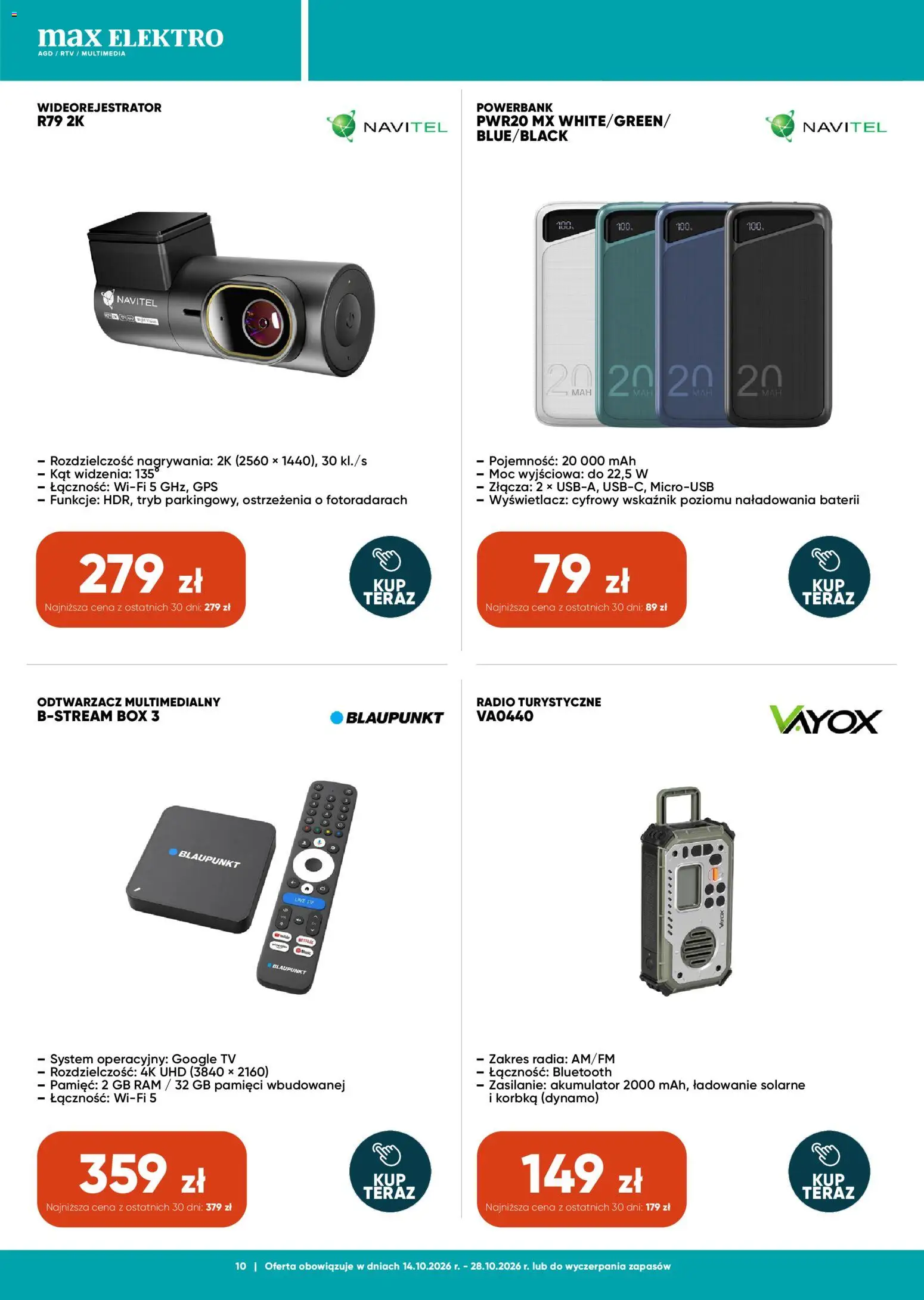 Max elektro gazetka od 14.10.2026 | Strona: 10 | Produkty: Radio, Powerbank