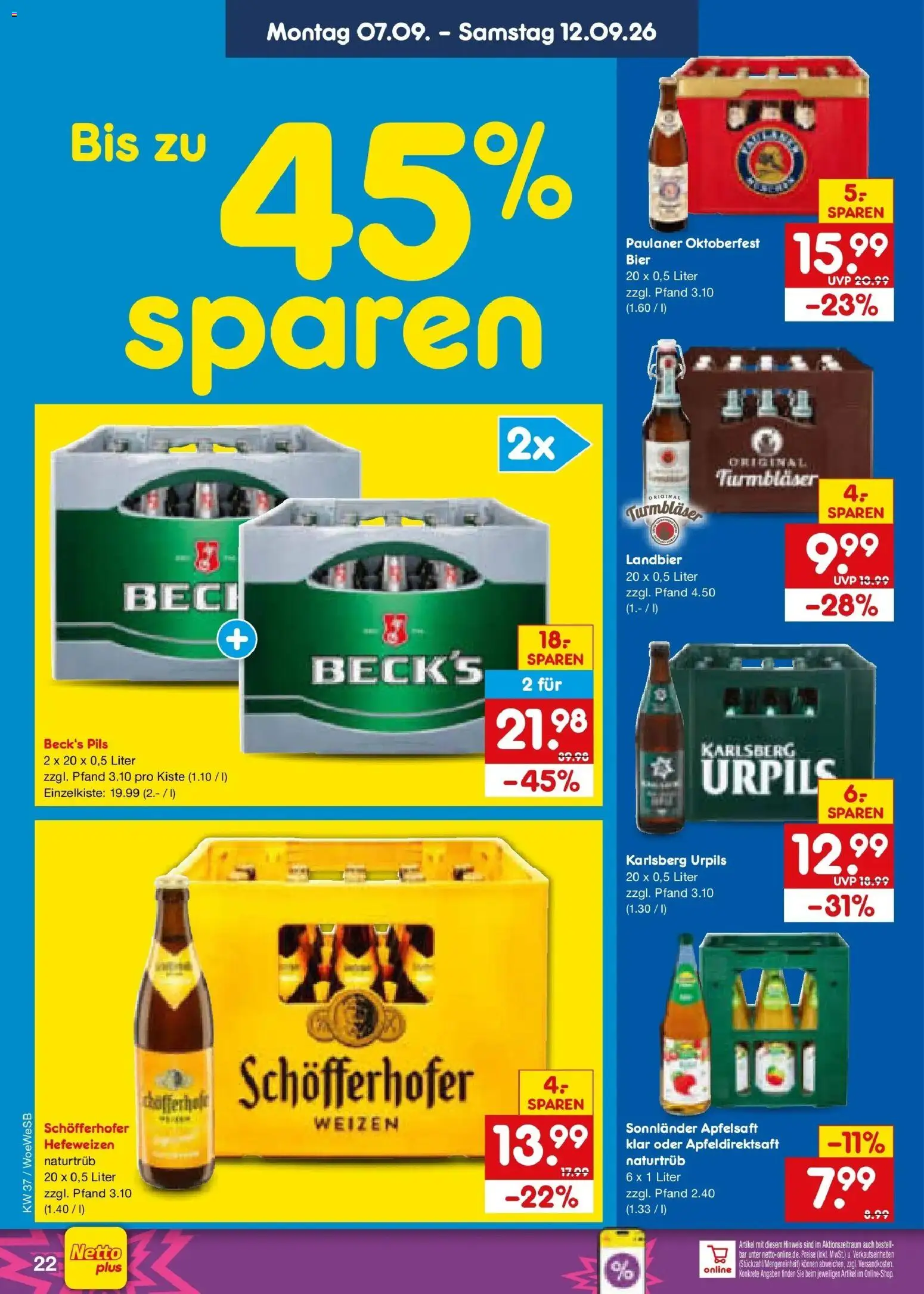 Netto Marken-Discount Prospekt Leonberg – gültig ab 07.09.2026 | Seite: 32 | Produkte: Bier, Pils, Apfelsaft, Paulaner
