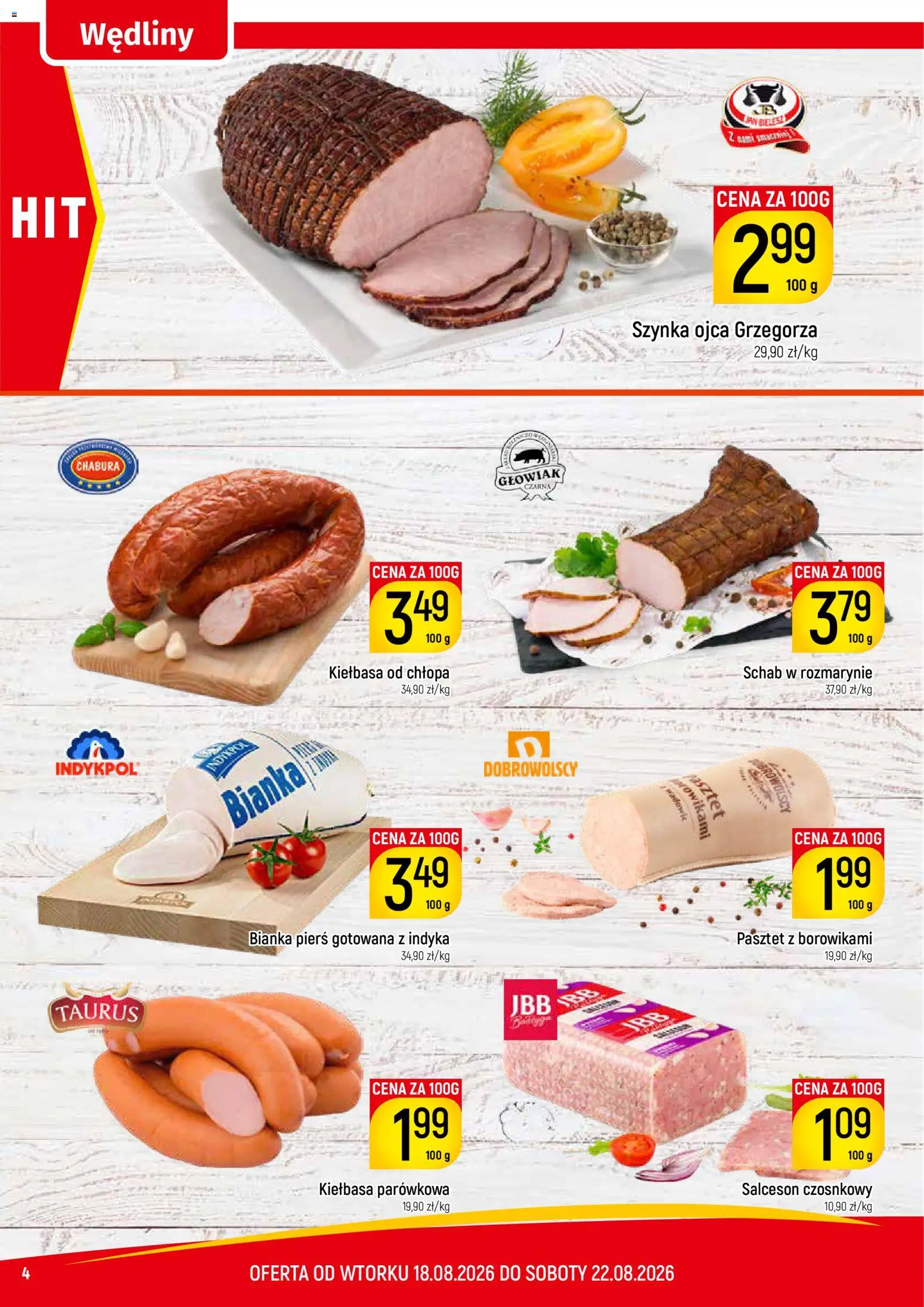 Piotruś Pan gazetka od 18.08.2026 | Strona: 4 | Produkty: Schab, Pasztet, Szynka, Wędliny