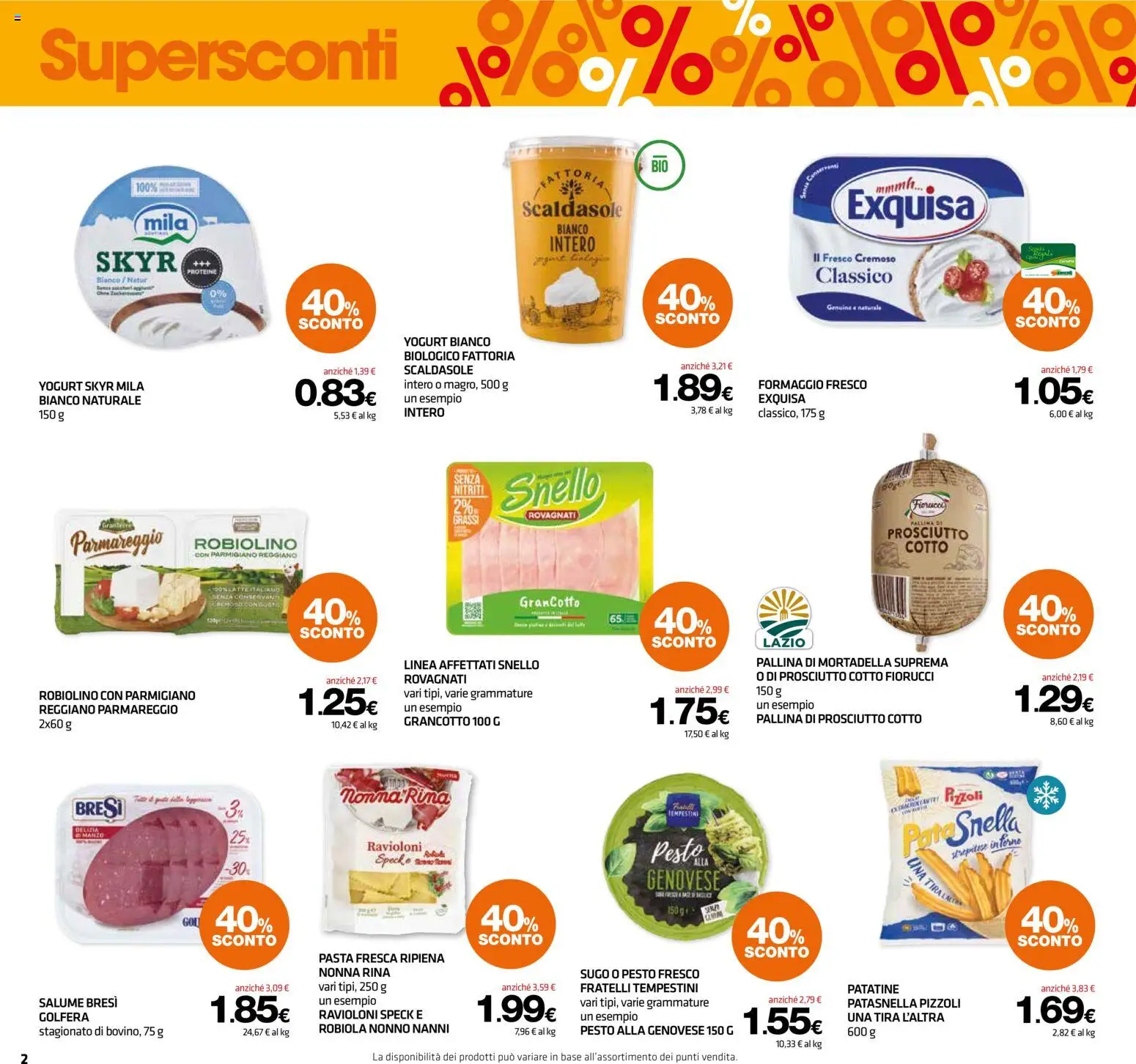 Volantino Superconti del 27/08/2026 | Pagina: 2 | Prodotti: Prosciutto Cotto, Mortadella, Formaggio fresco, Parmigiano reggiano