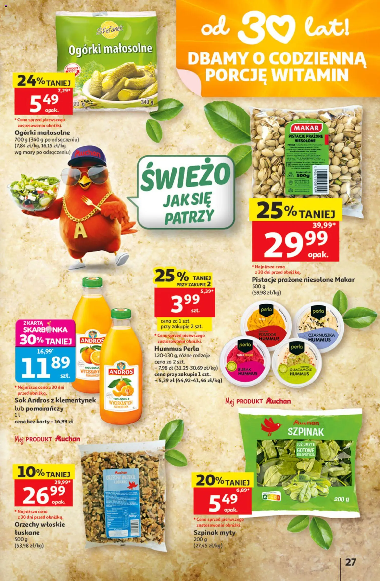 Auchan gazetka - 30 Lat Hipermarket od 21.05.2026 | Strona: 27 | Produkty: Szpinak, Hummus, Sok, Ogórki