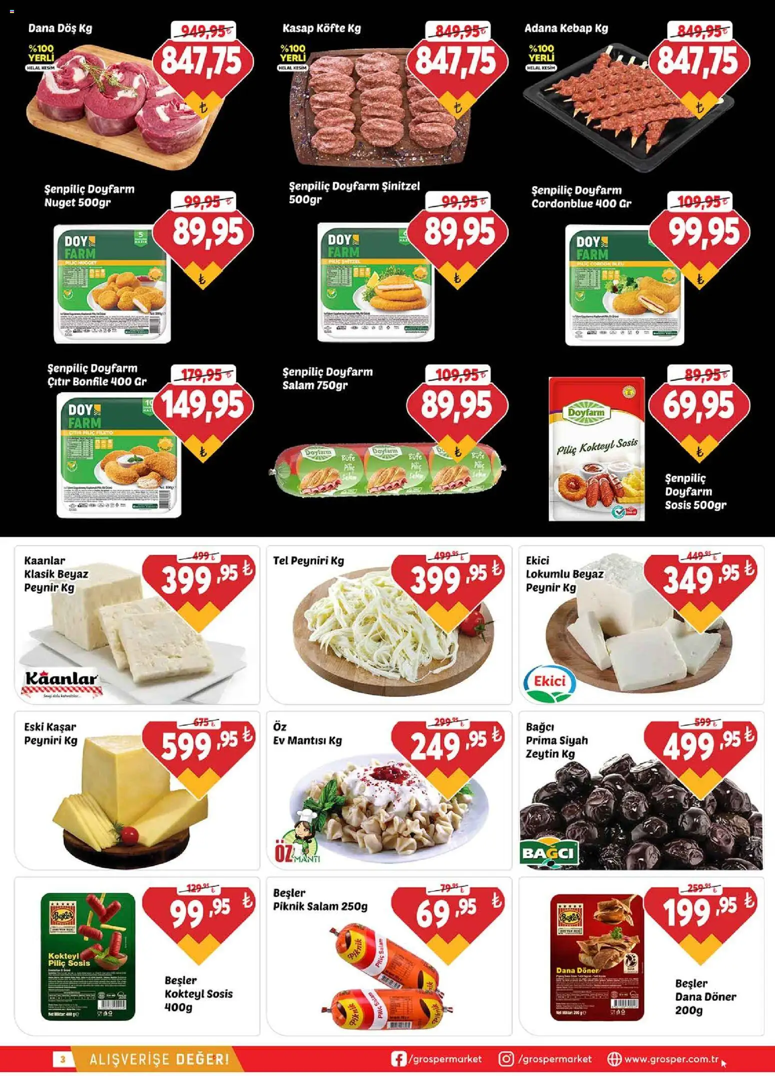 Grosper Katalog - 29 Temmuz 2026 tarihinden itibaren geçerlidir | Sayfa: 3 | Ürünler: Döner, Ekici, Sosis, Bonfile