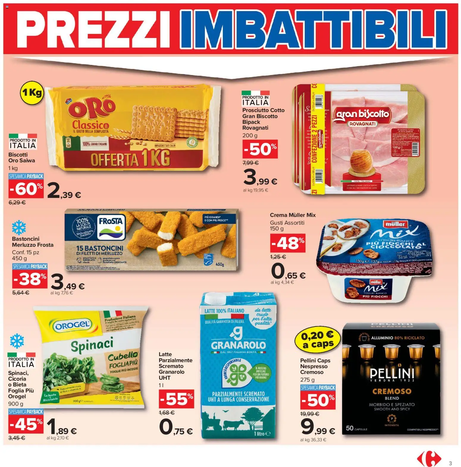 Volantino Carrefour del 16.06.2026 | Pagina: 3 | Prodotti: Crema, Prosciutto Cotto, Pesce, Merluzzo