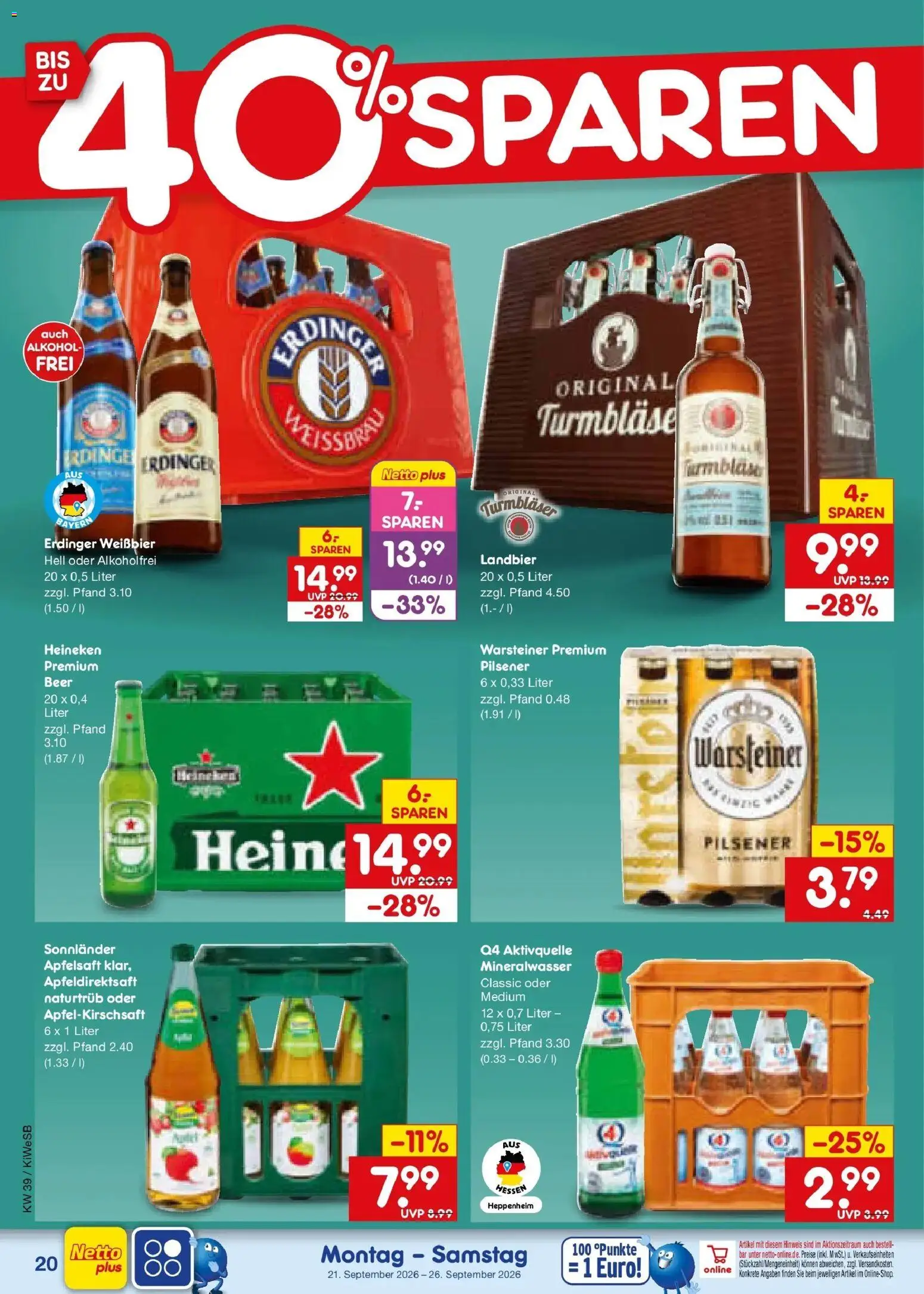 Netto Marken-Discount Prospekt Bad Friedrichshall – gültig ab 21.09.2026 | Seite: 28 | Produkte: Erdinger, Weißbier, Apfelsaft, Heineken