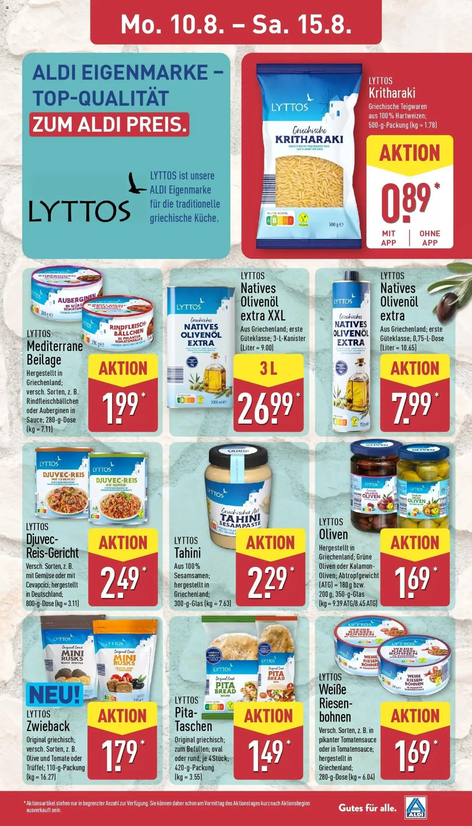 Aldi Wochenangebote (ab 10.08.2026) » Angebote Online | Seite: 13 | Produkte: Taschen, Olivenol, Cevapcici, Gemüse