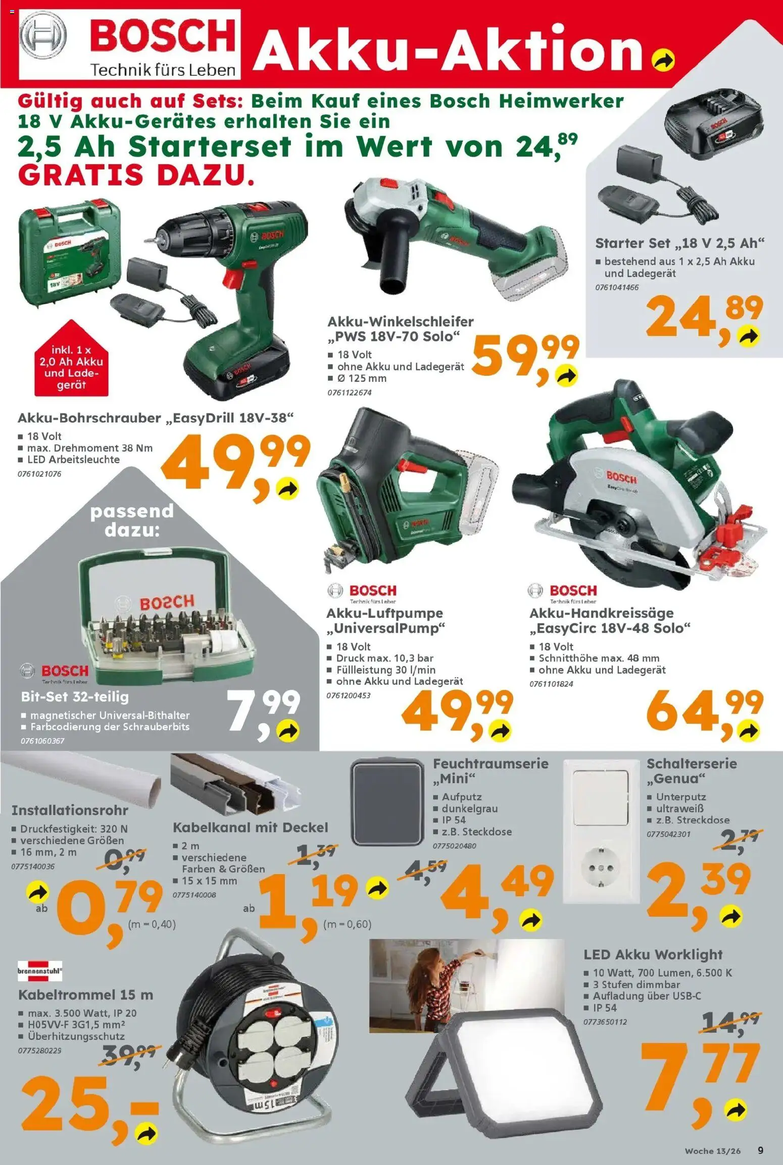 Globus Baumarkt Prospekt Peine	 – gültig ab 23.03.2026 | Seite: 9 | Produkte: Bosch, Steckdose, Ladegerät