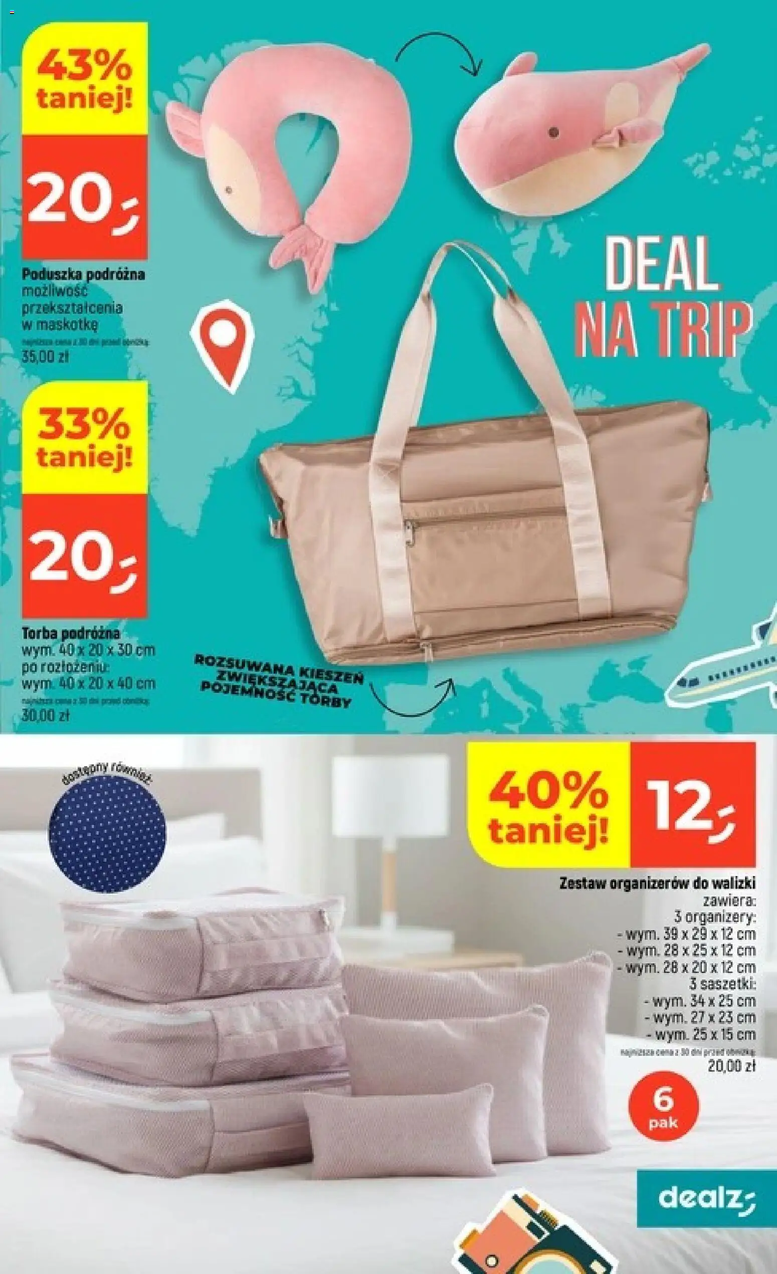Dealz gazetka od 16.07.2026 | Strona: 53 | Produkty: Torba podróżna, Torba, Poduszka, Walizki