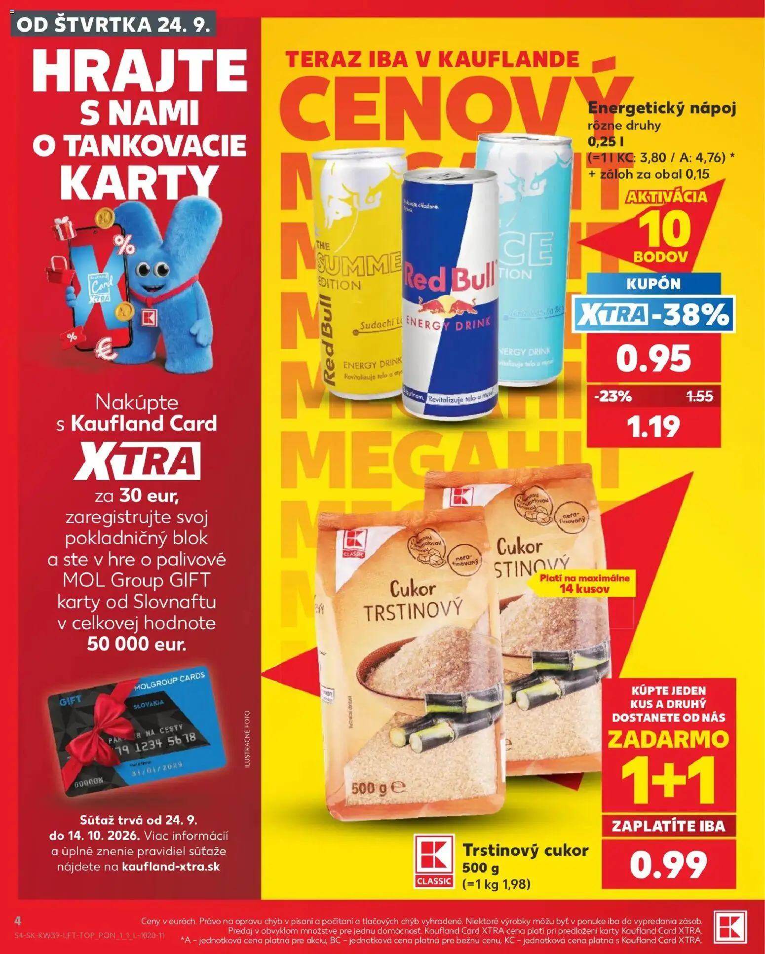 Nové Kaufland akcie – leták je platný od 24.09.2026 | Strana: 4 | Produkty: Red Bull, Cukor, Trstinový cukor, Energetický nápoj