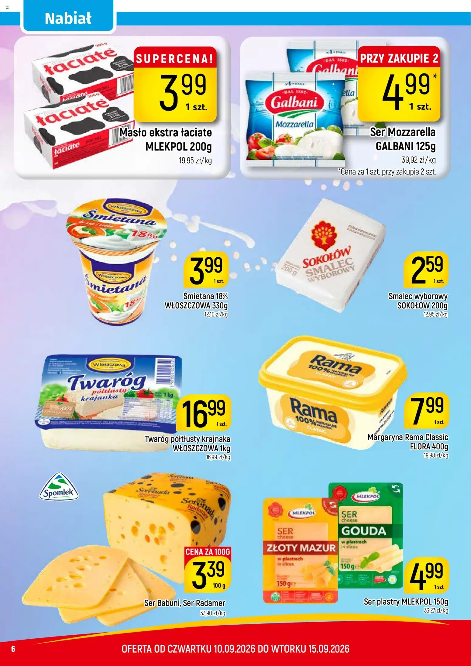 Piotruś Pan gazetka od 10.09.2026 | Strona: 6 | Produkty: Smalec wyborowy, Masło, Ser, Mozzarella