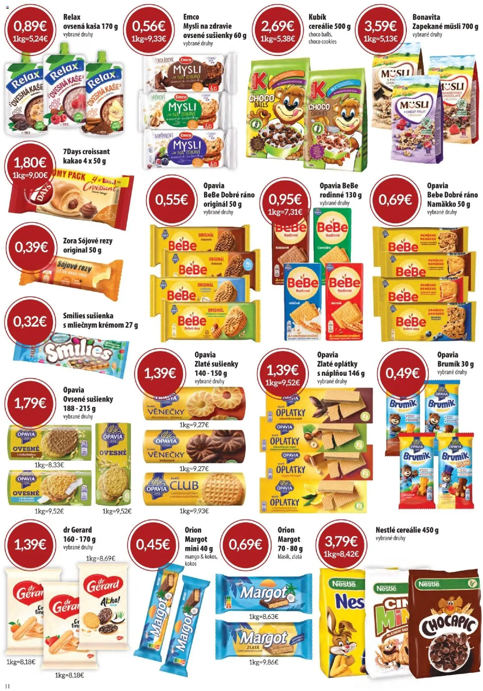 Nové CBA Komfos akcie – leták je platný od 04.06.2026 | Strana: 11 | Produkty: BeBe Dobré ráno, Croissant, Mango, Kakao
