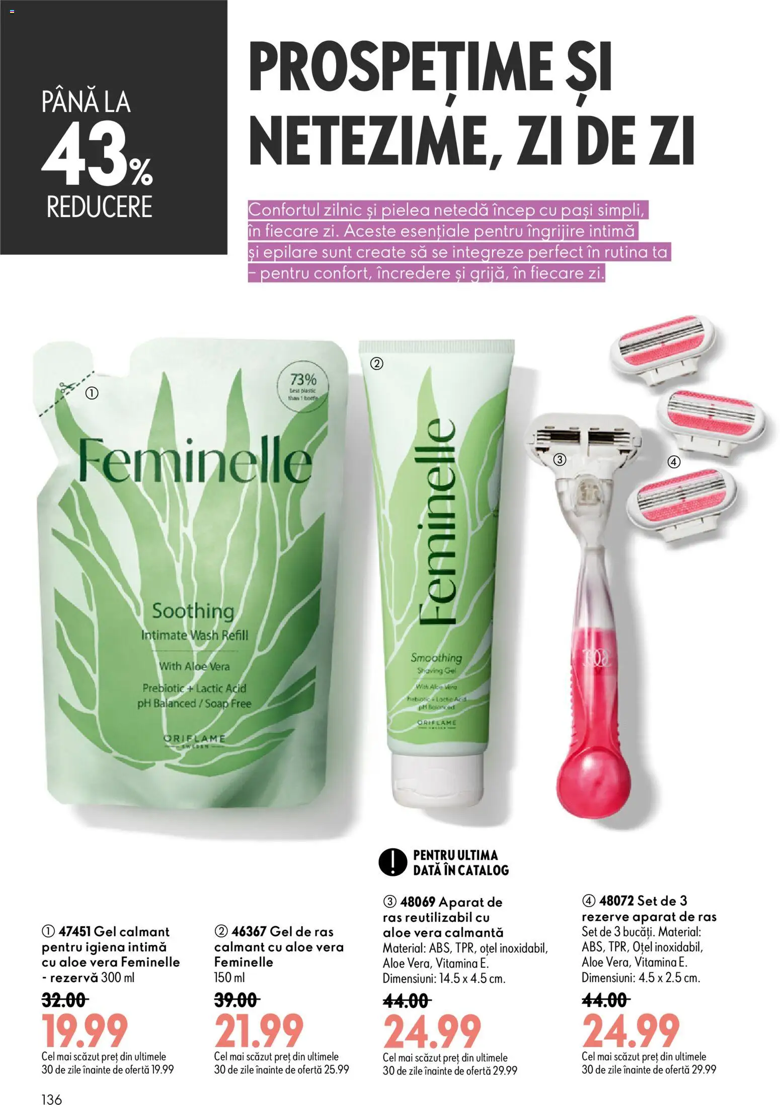 Noul catalog Oriflame – valabil de la 19.08.2026 | Pagină: 136 | Produse: Gel de ras, Aparat De Ras, Aloe vera, Aparat