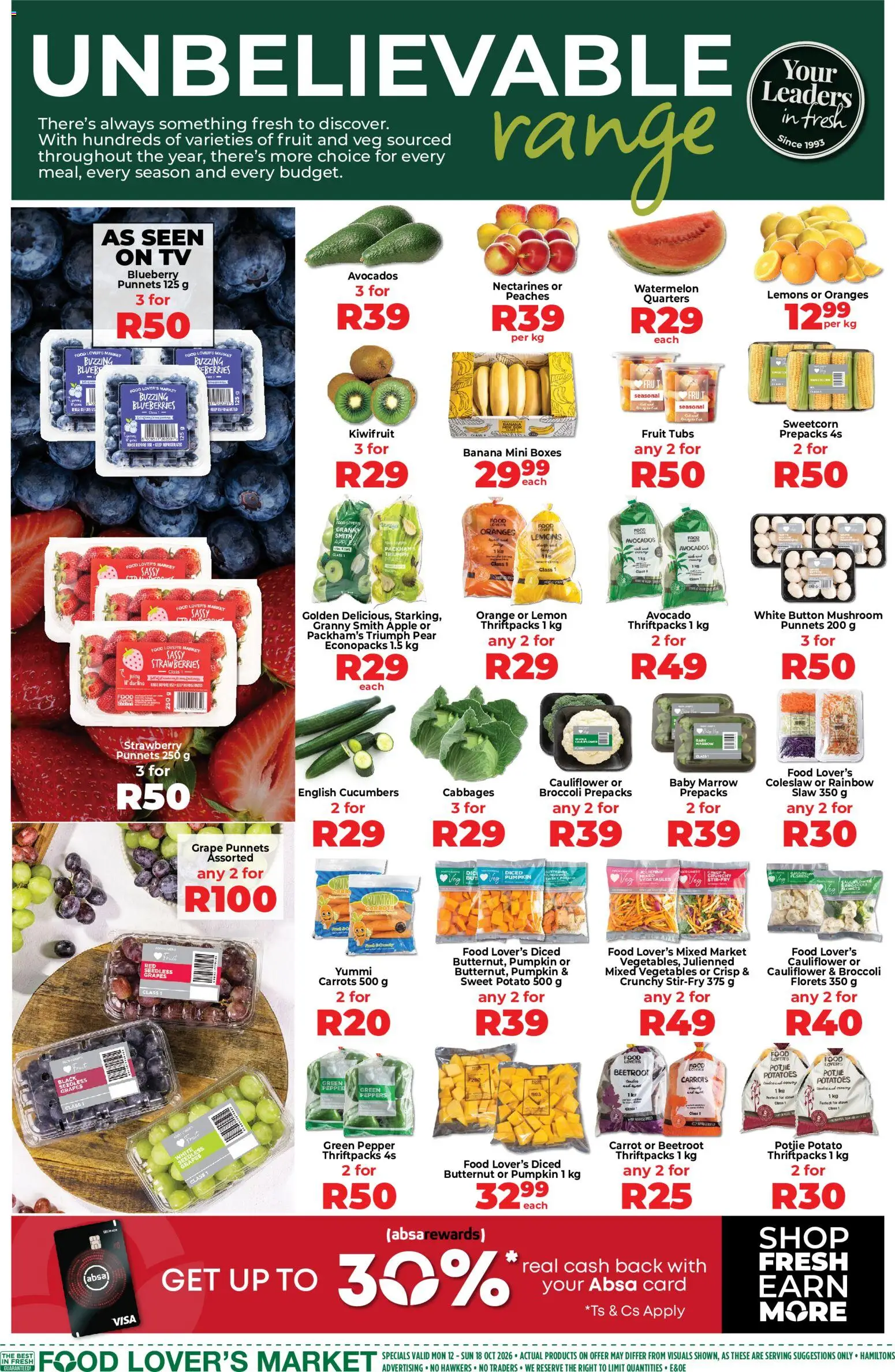New Food Lover's Market catalogue – valid from 12/10/2026 | Page: 2 | Products: Blueberries, Cauliflower, Avocado, Vegetables