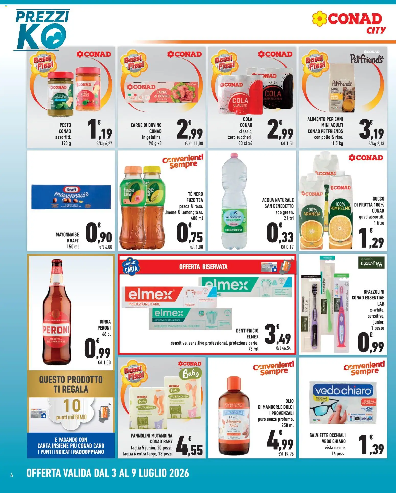 Volantino Conad del 03/07/2026 | Pagina: 4 | Prodotti: Bovino, Pollo, Occhiali, Acqua naturale