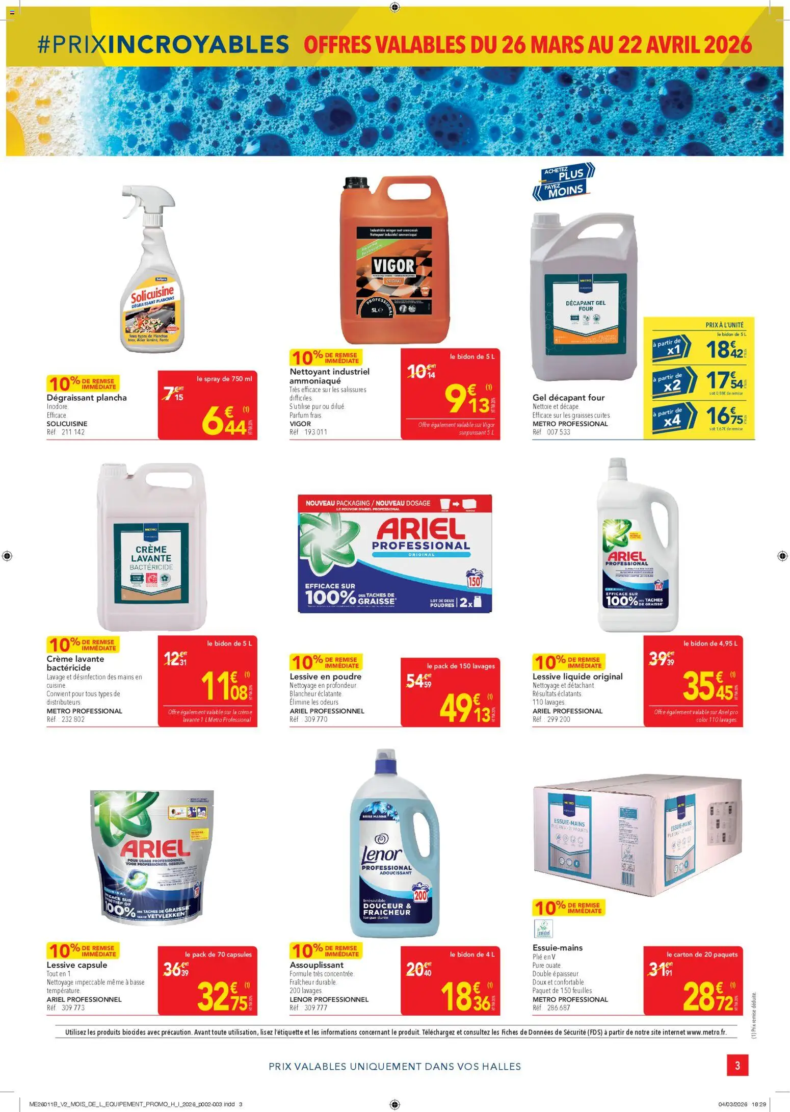 {H1} | Page: 3 | Produits: Plancha, Lenor, Détachant, Lessive