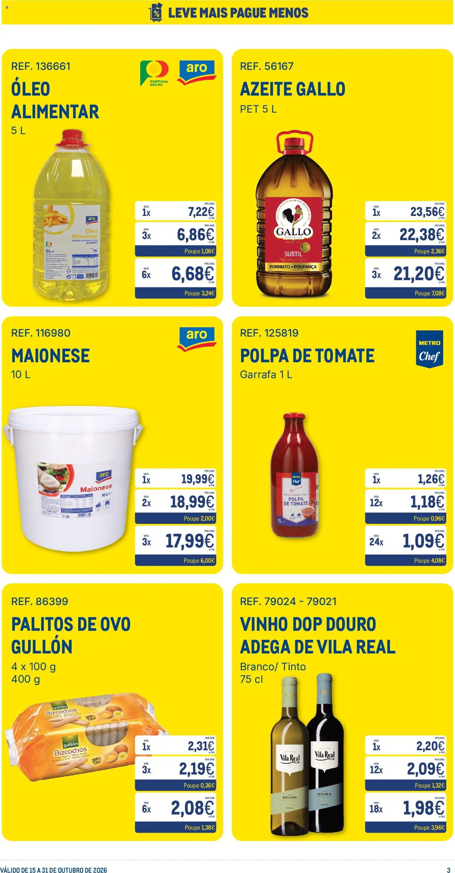Makro Leve Mais Pague Menos │ válido de 15/10/2026 | Página: 3 | Produtos: Azeite, Óleo, Maionese, Tomate