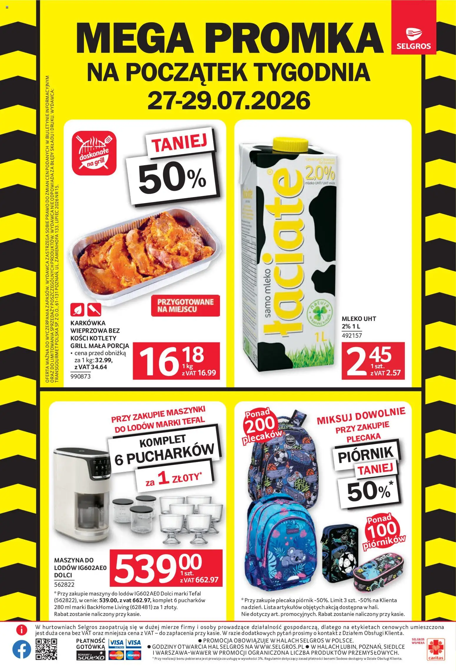 Selgros cash&carry gazetka - Mega Promka od 27.07.2026 | Strona: 1 | Produkty: Karkówka, Grill, Mleko, Kotlety
