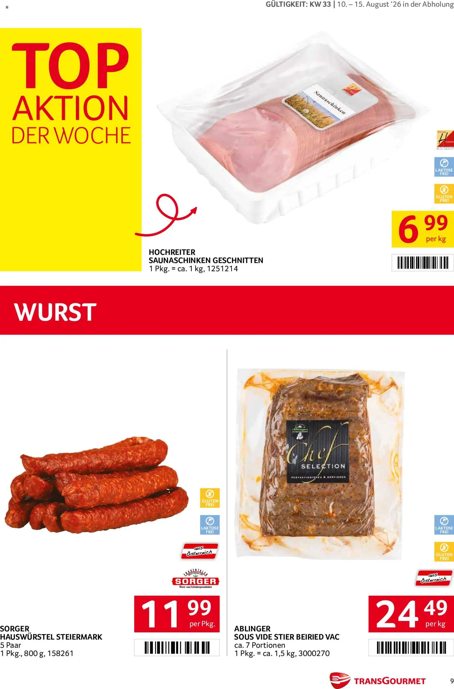 Transgourmet Flugblatt gültig ab 10.08.2026 | Seite: 9 | Produkte: Wurst