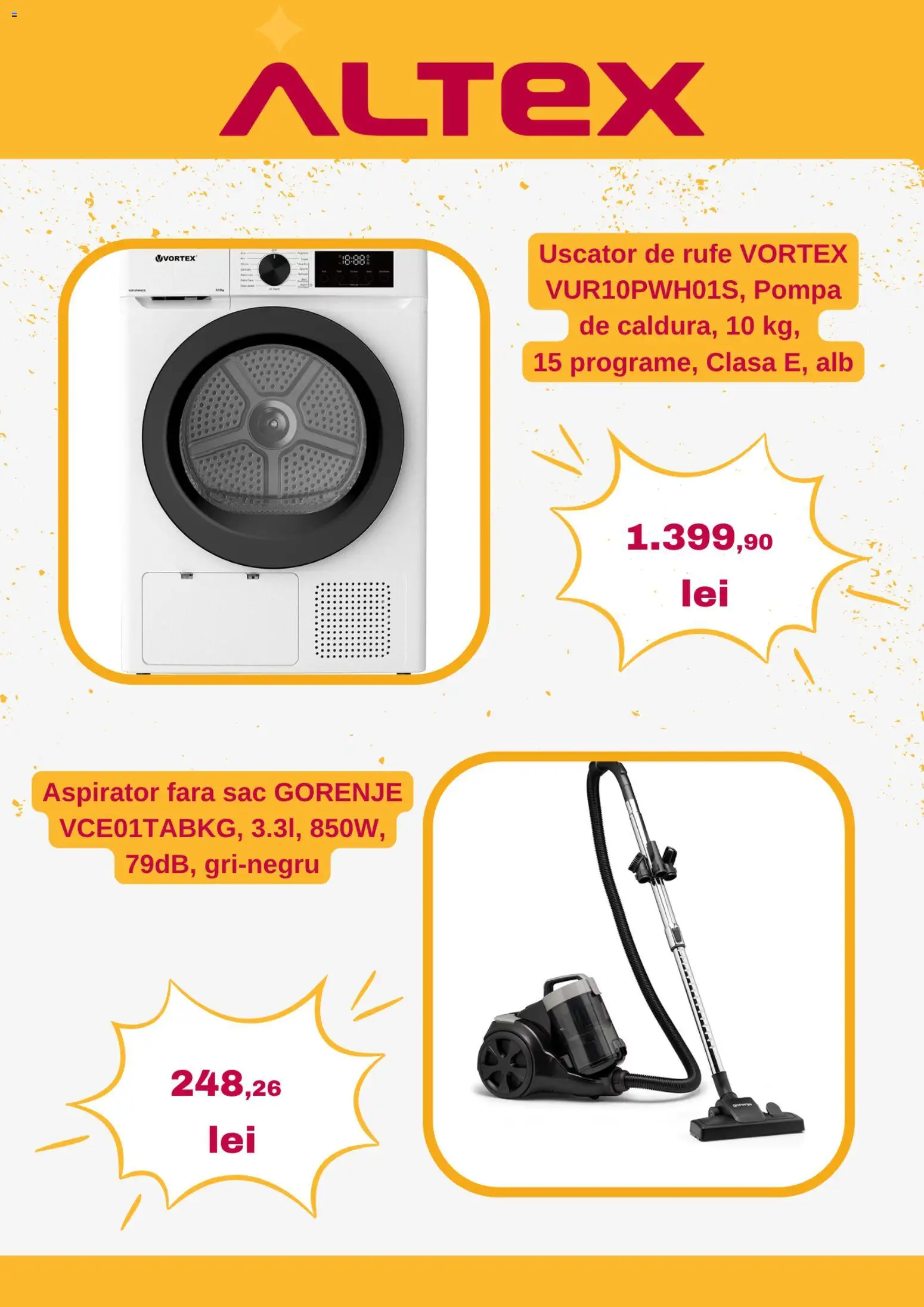 Noul catalog Altex – valabil de la 20.08.2026 | Pagină: 4 | Produse: Uscător, Aspirator, Uscător de Rufe, Sac