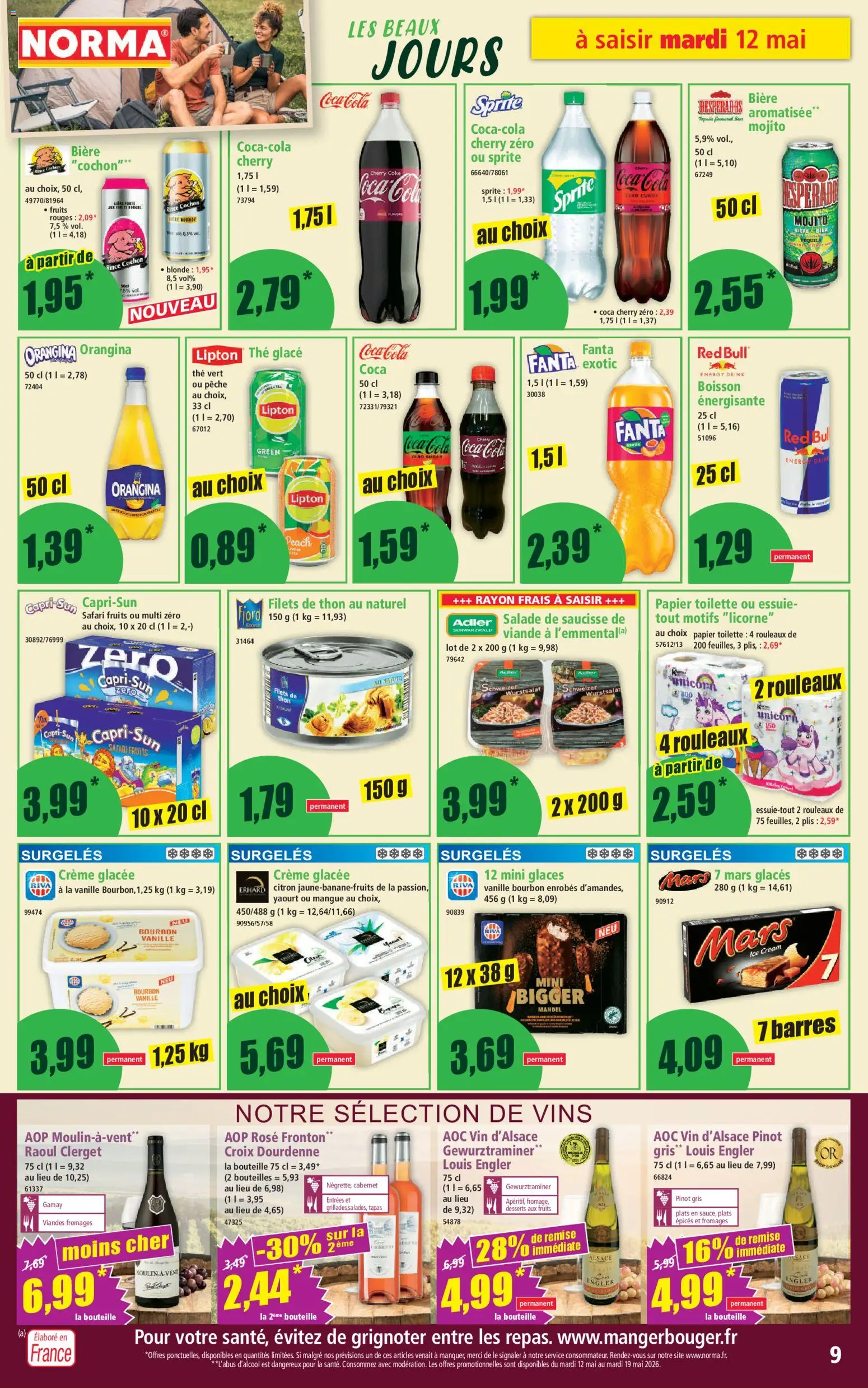 {H1} | Page: 9 | Produits: Glaces, Thon, Vin, Crème