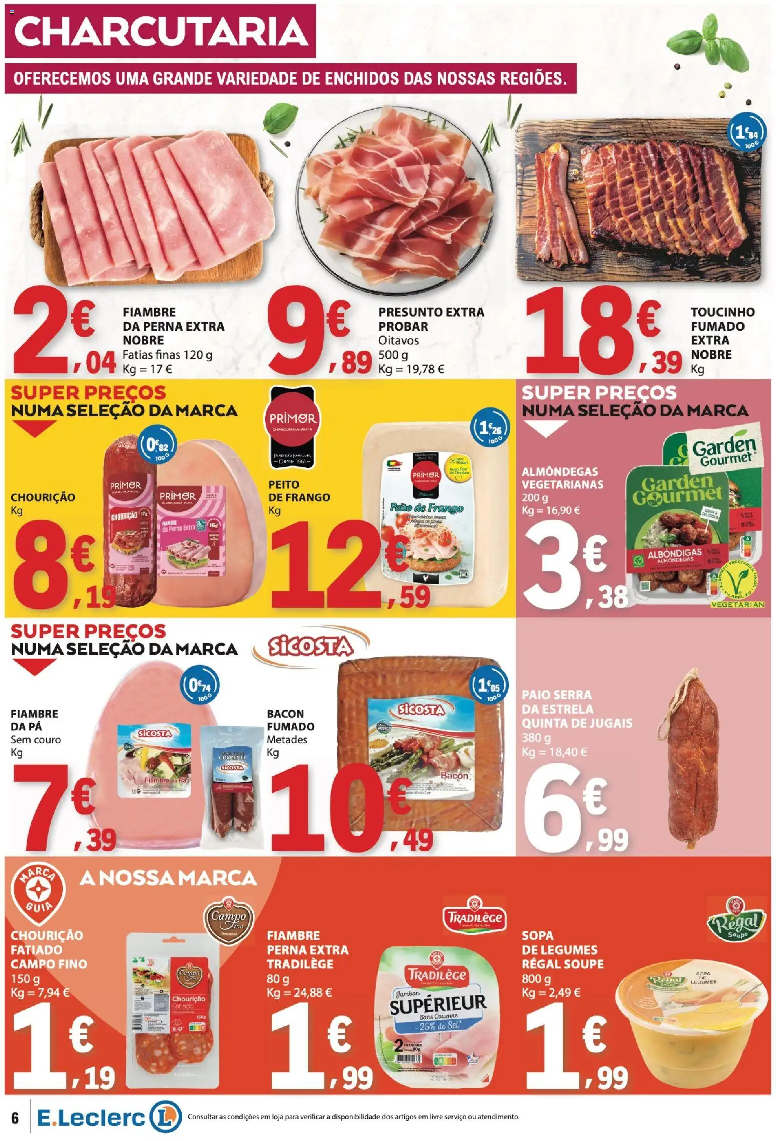 E.Leclerc folheto │ válido de 11.06.2026 | Página: 6 | Produtos: Bacon, Peito de frango, Primer, Sopa