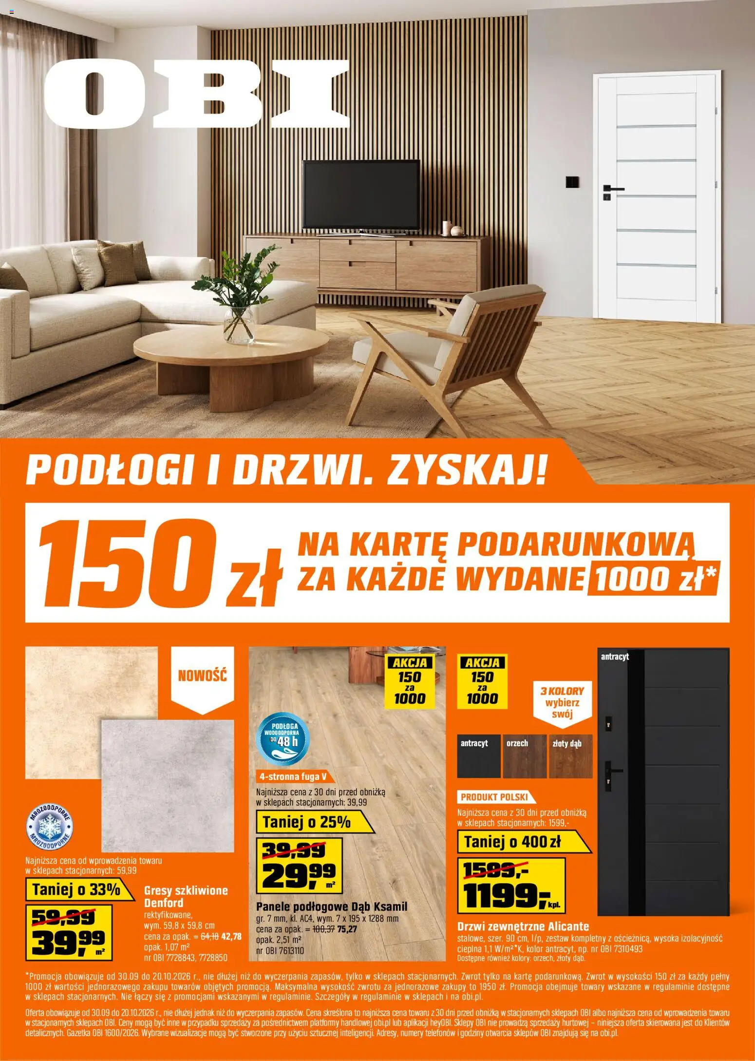 OBI gazetka od 30.09.2026 | Strona: 1 | Produkty: Panele podłogowe, Drzwi