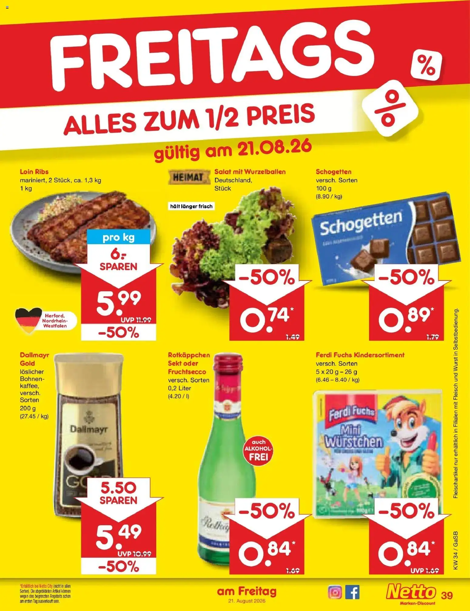 Netto Marken-Discount Prospekt Bremen-Lesum – gültig ab 17.08.2026 | Seite: 61 | Produkte: Alkohol, Schogetten, Fleisch, Salat