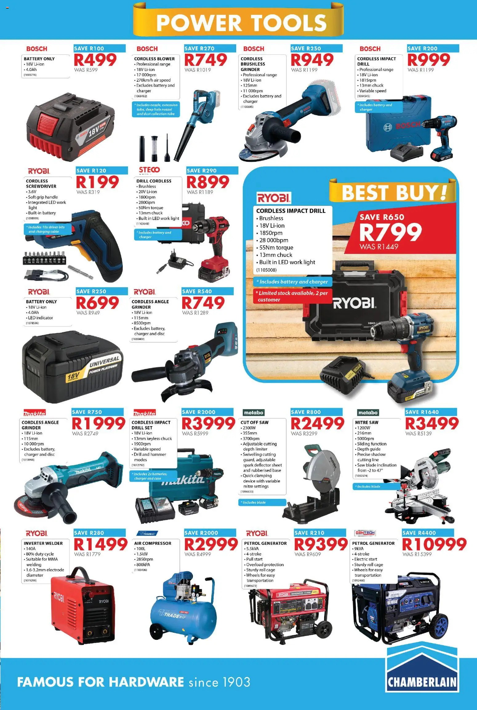 New Chamberlain catalogue – valid from 01/09/2026 | Page: 5 | Products: Grinder, Drill, Compressor, Light