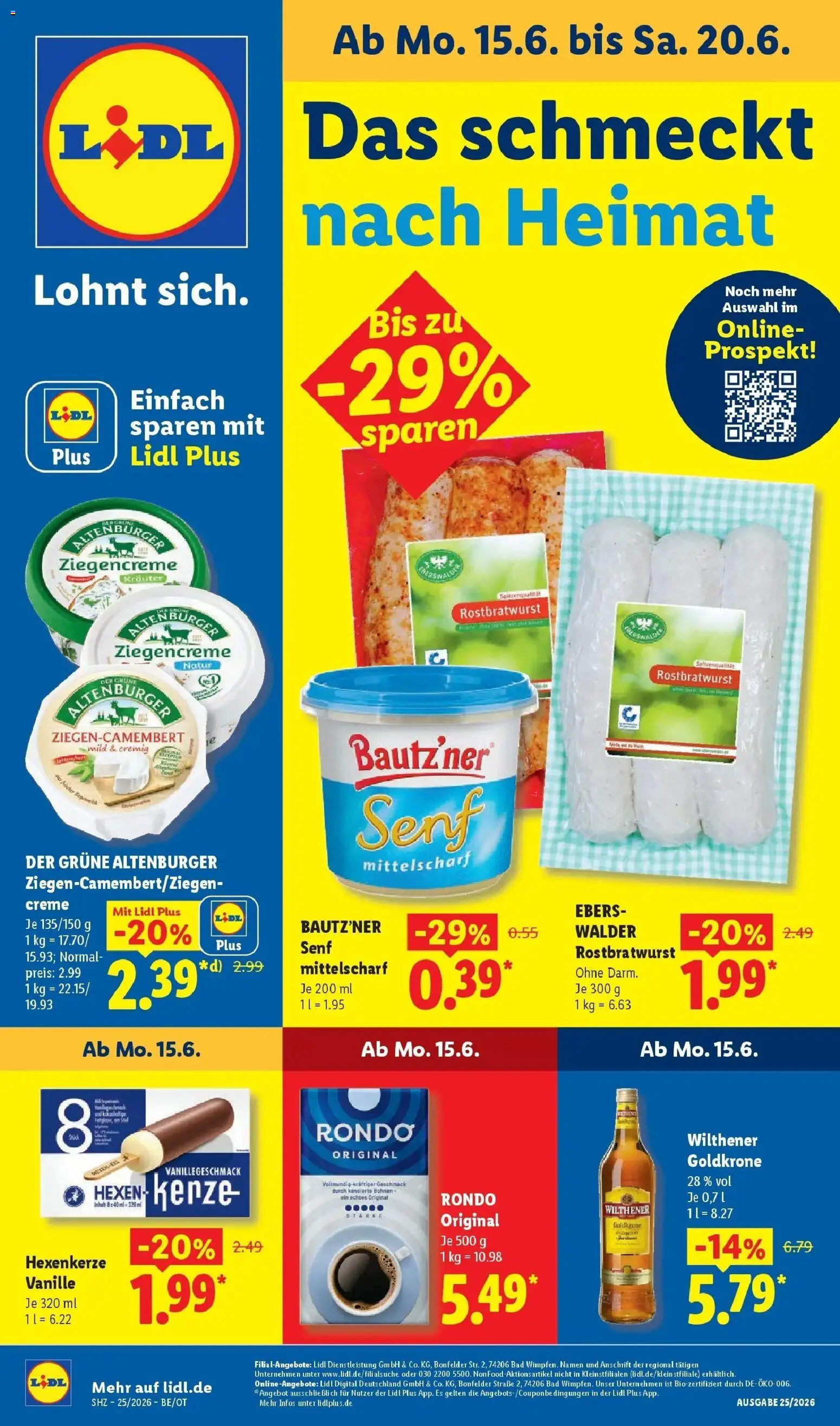 Lidl Prospekt Senftenberg – gültig ab 15.06.2026 | Seite: 1 | Produkte: Wilthener, Bad, Creme