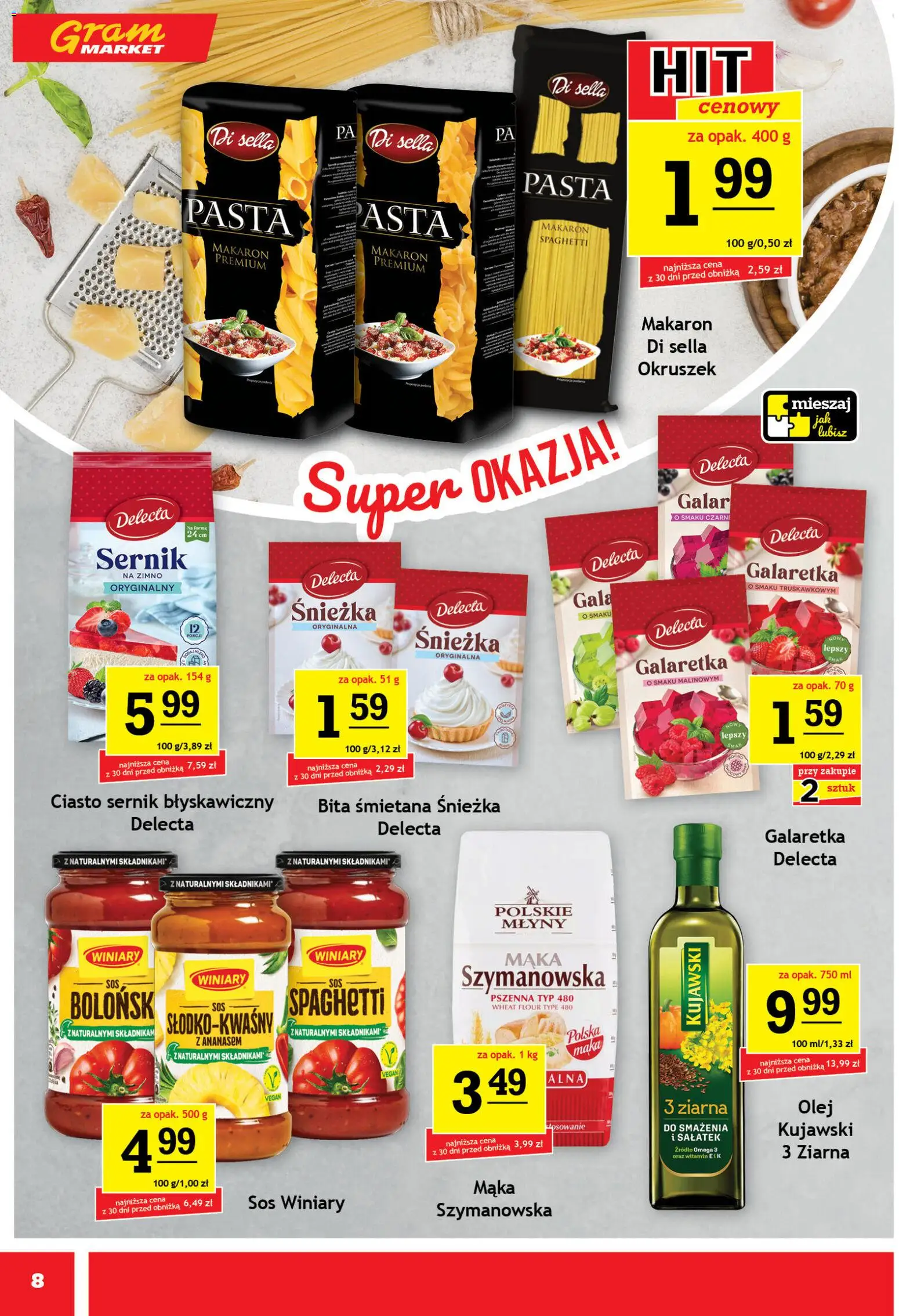 Gram Market gazetka od 13.05.2026 | Strona: 8 | Produkty: Ciasto, Olej, Makaron, Sos
