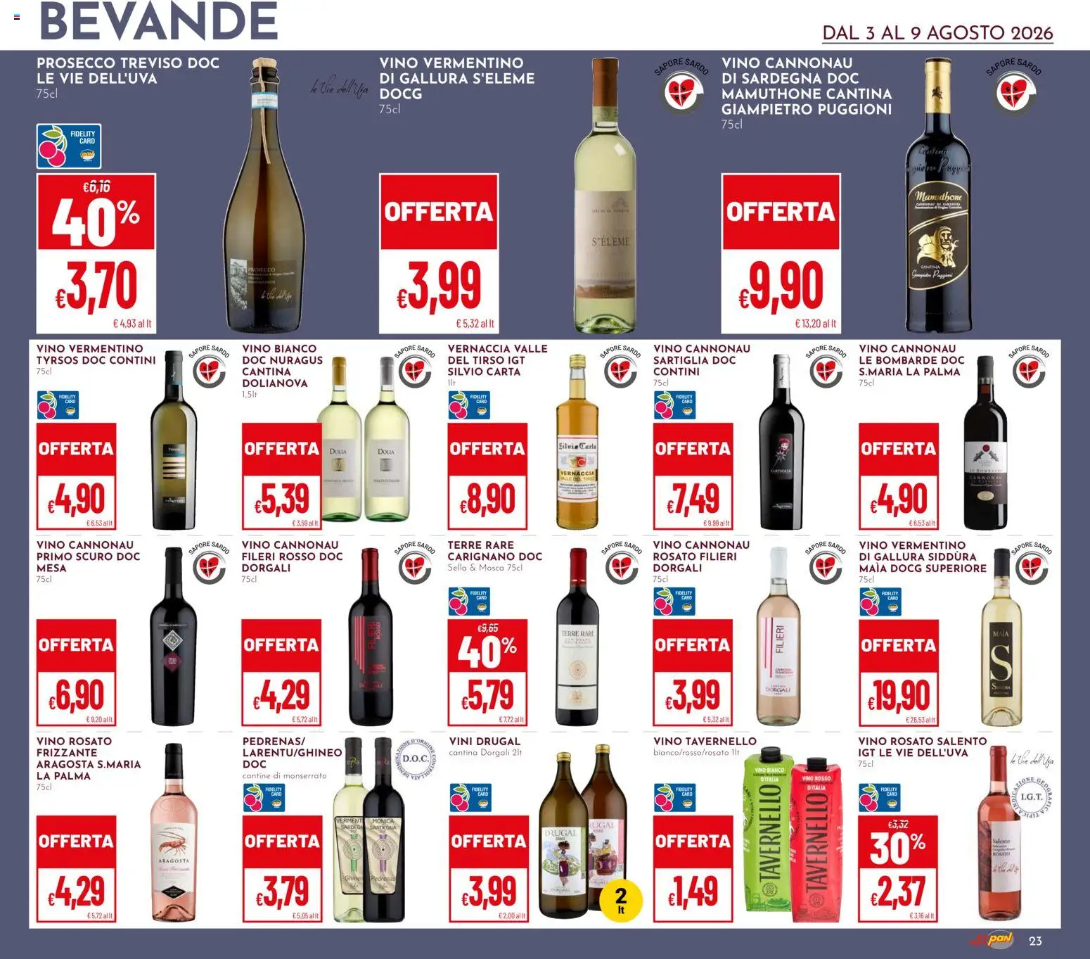 Volantino Pan del 03/08/2026 | Pagina: 23 | Prodotti: Prosecco, Vino, Vino rosso, Vino bianco